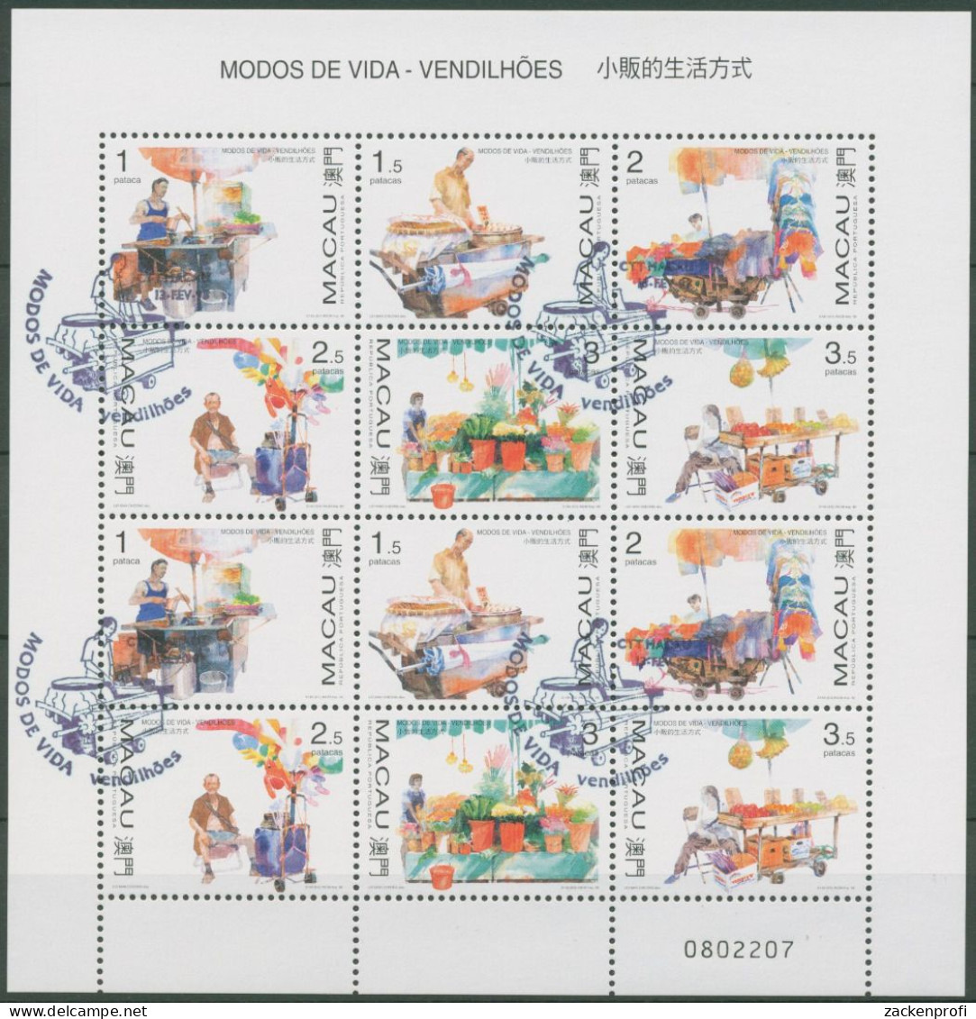 Macau 1998 Straßenhändler Obstverkäufer 948/53 ZD-Bogen Gestempelt (SG61427) - Used Stamps