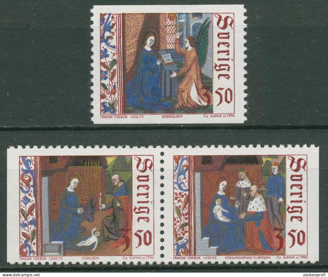 Schweden 1996 Weihnachten Mittelalterliche Miniaturen 1969/71 ZD Postfrisch - Nuevos