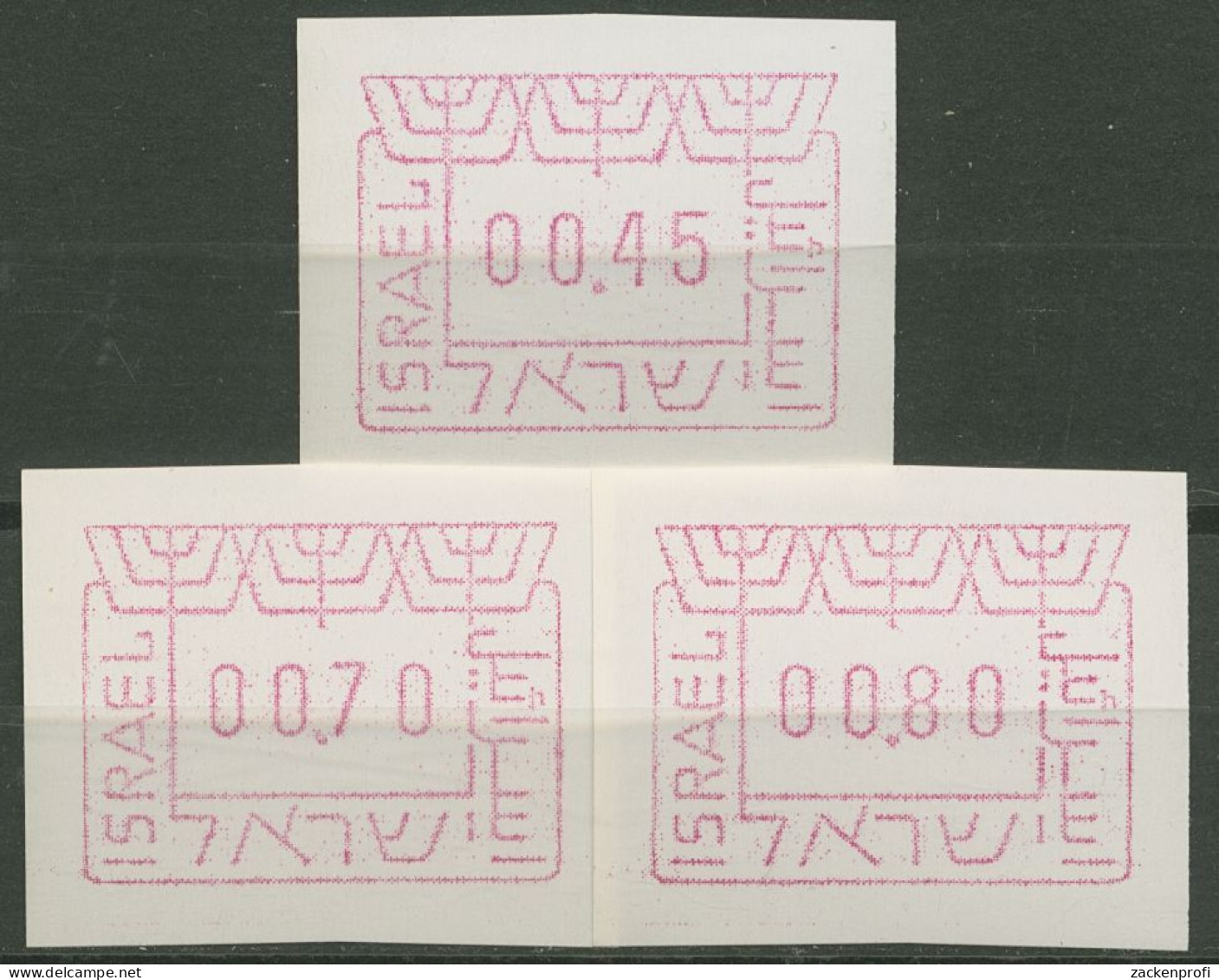 Israel ATM 1988 ATM-Satz 3 Werte 0,45/0,70/0,80, ATM 1 D S2 Postfrisch - Franking Labels