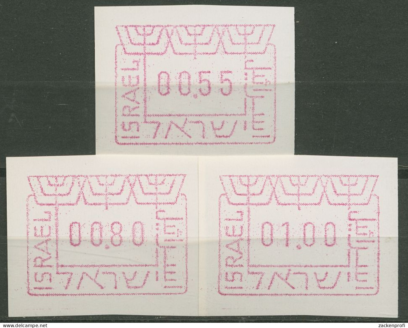 Israel ATM 1988 ATM-Satz 3 Werte 0,55/0,80/1,00, ATM 1 D S4 Postfrisch - Automatenmarken (Frama)