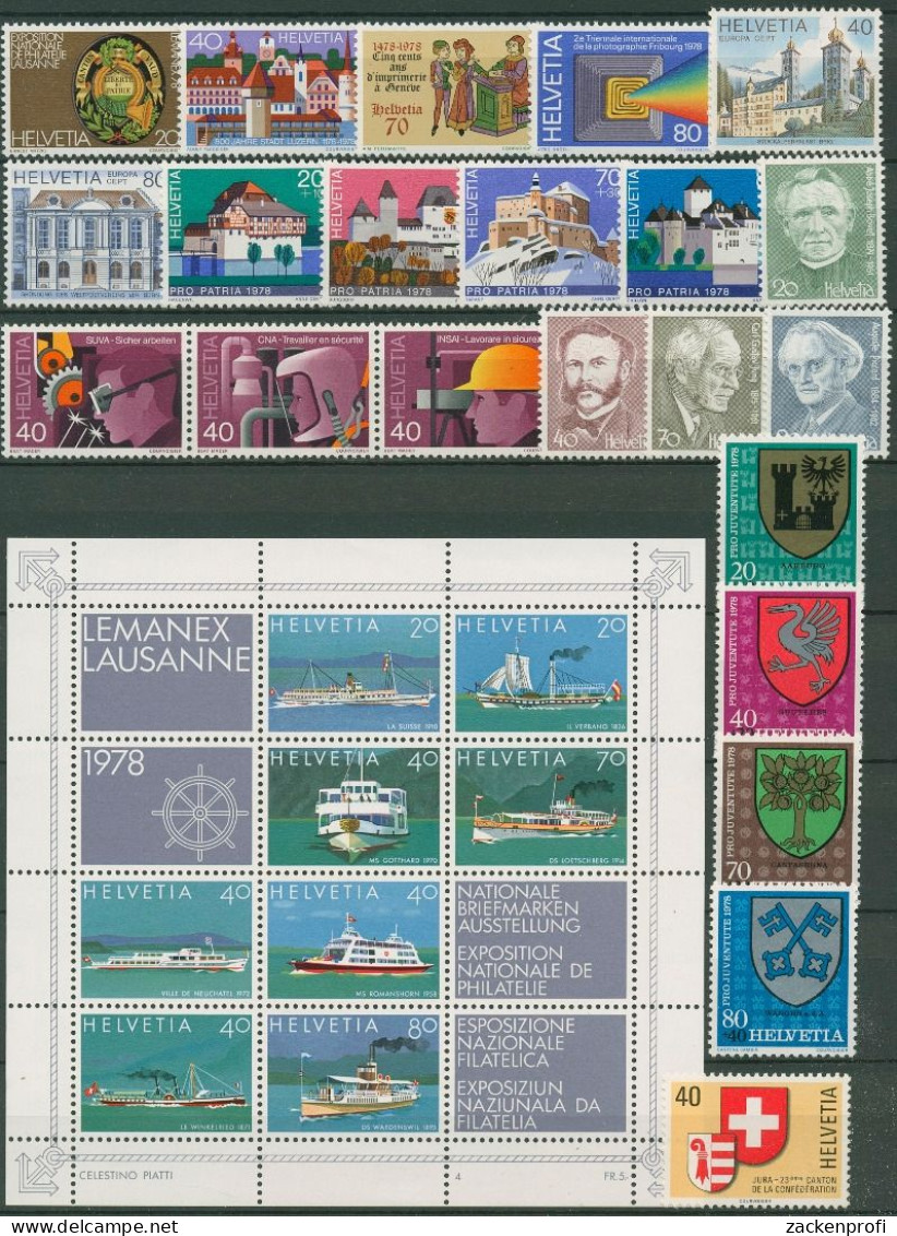 Schweiz Jahrgang 1978 Komplett 1116/45, Block 23 Postfrisch (SG96407) - Nuovi