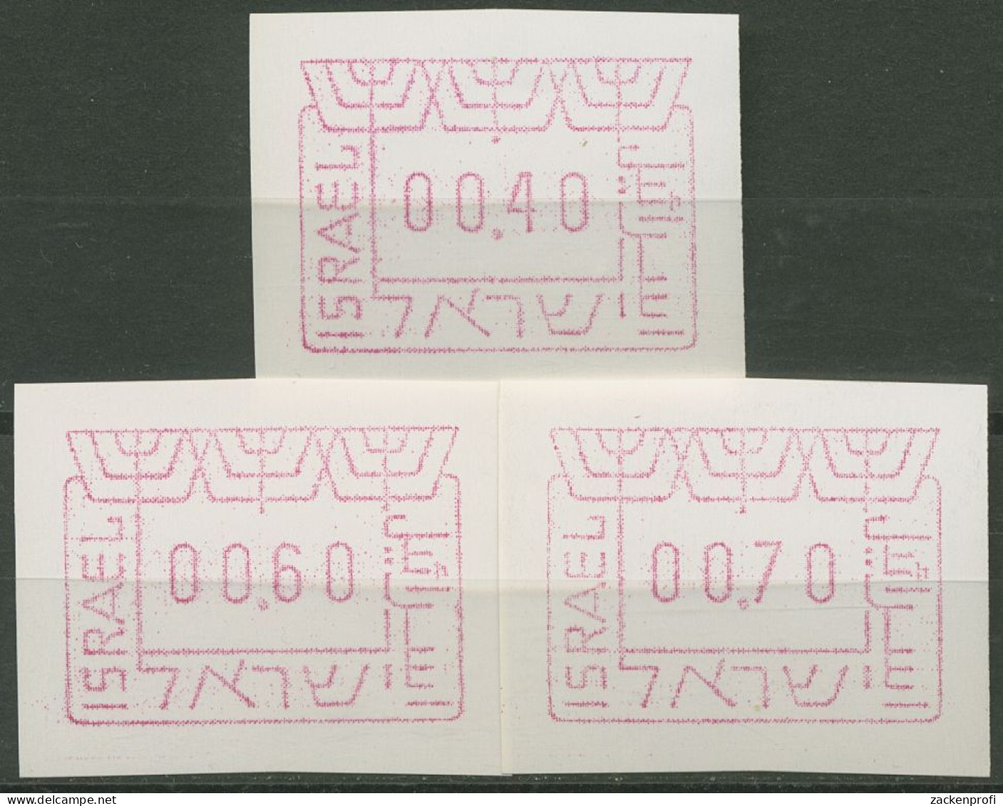 Israel ATM 1988 ATM-Satz 3 Werte 0,40/0,60/0,70, ATM 1 D S1 Postfrisch - Franking Labels