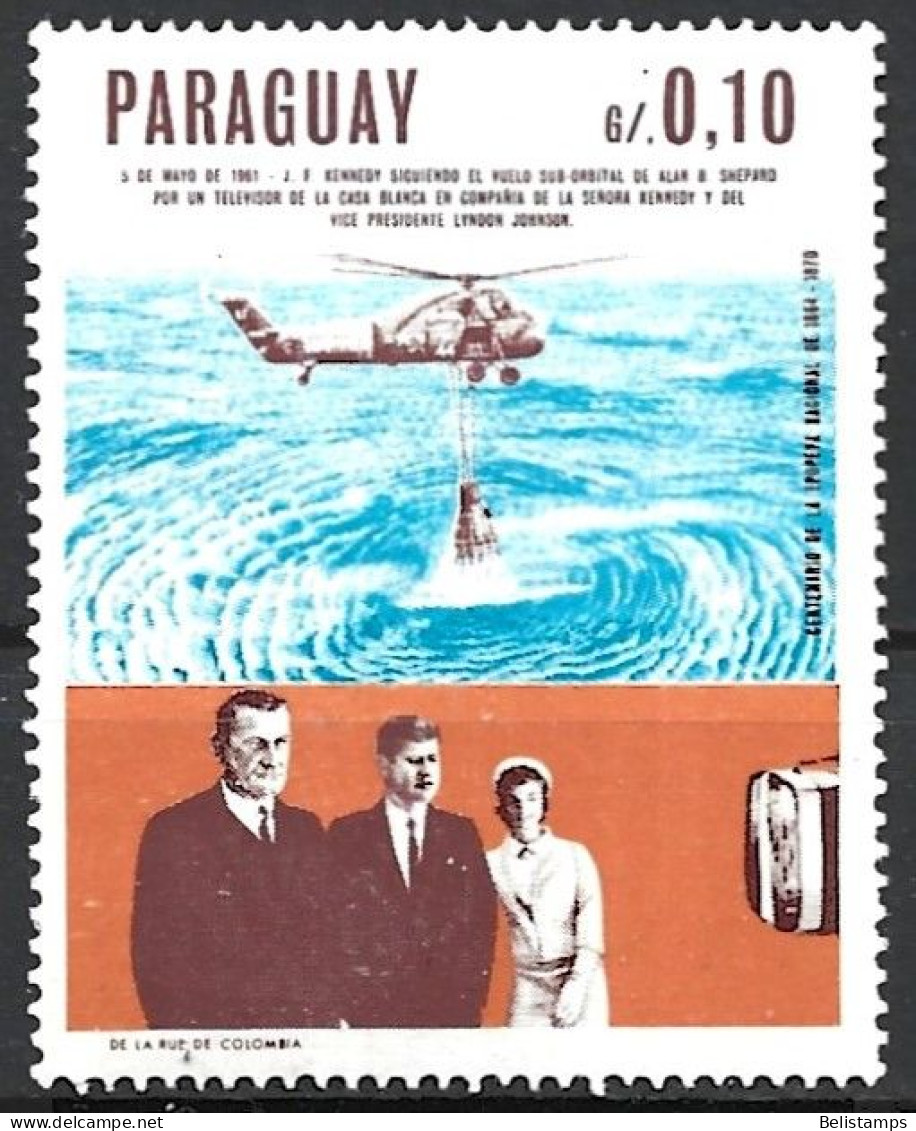 Paraguay 1967. Scott #1041 (MH) John F. Kennedy, 50th Birth Anniv. & Recovery Of Alan Shepard's Capsule - Paraguay