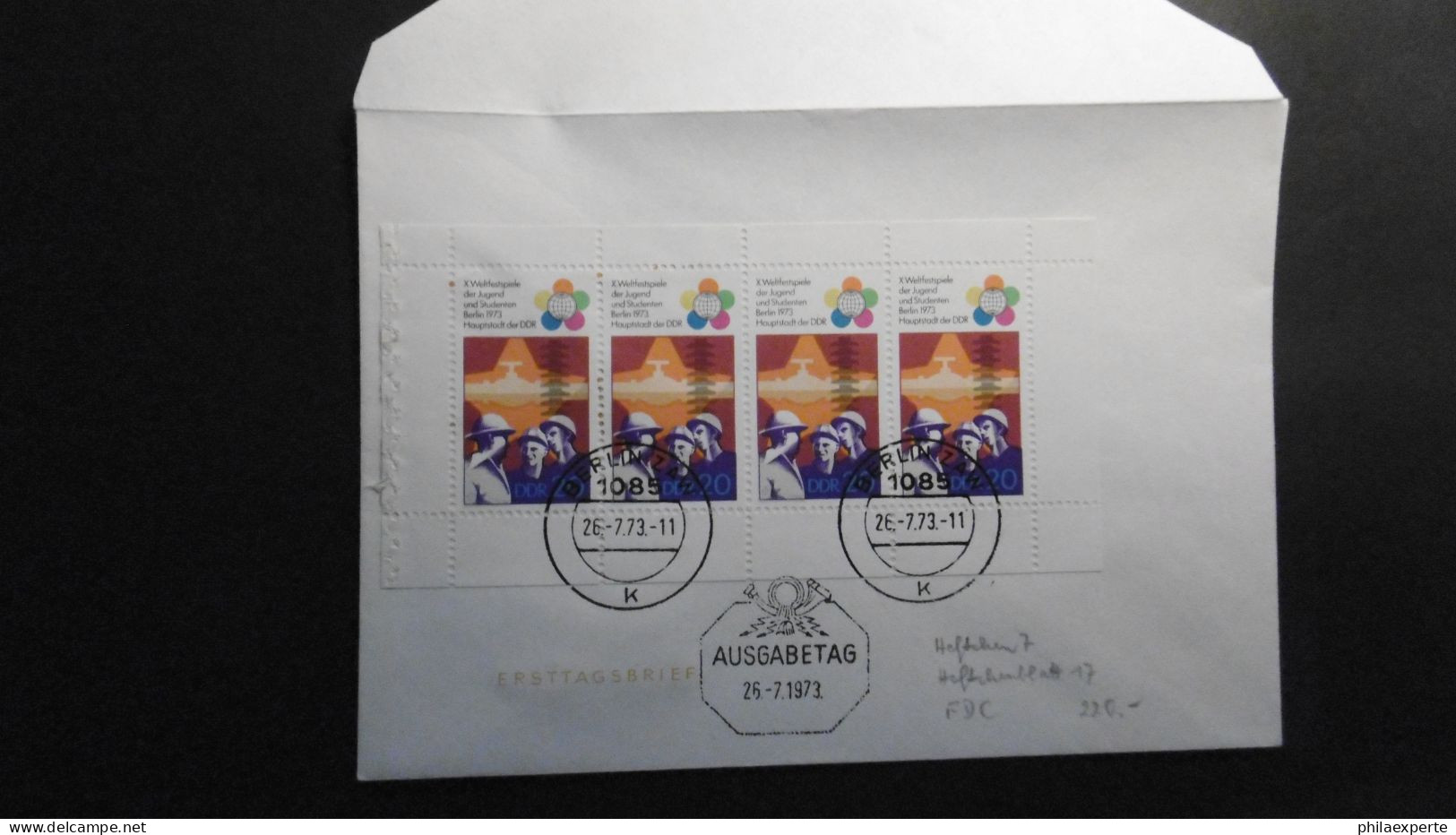 DDR Mi. H Blatt 17 FDC (16x11,5 Cm) 26.7.1973 Berlin-Bleistiftnotitz Mi. 120-€ - 1971-1980