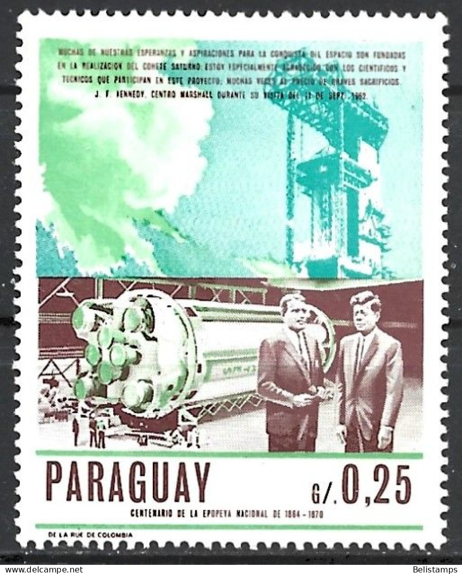 Paraguay 1967. Scott #1044 (MH) John F. Kennedy, 50th Birth Anniv. & Rocket 2nd Stage, Wernher Von Braun - Paraguay