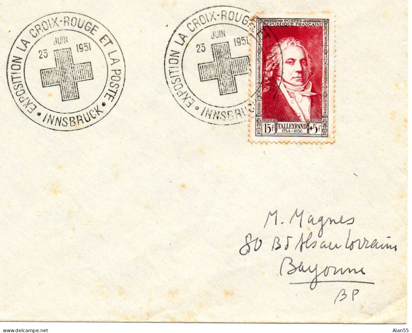 FRANCE.1951. "TALLEYRAND" (SEUL S/LETTRE). CROIX-ROUGE " INNSBRUCK" - Red Cross