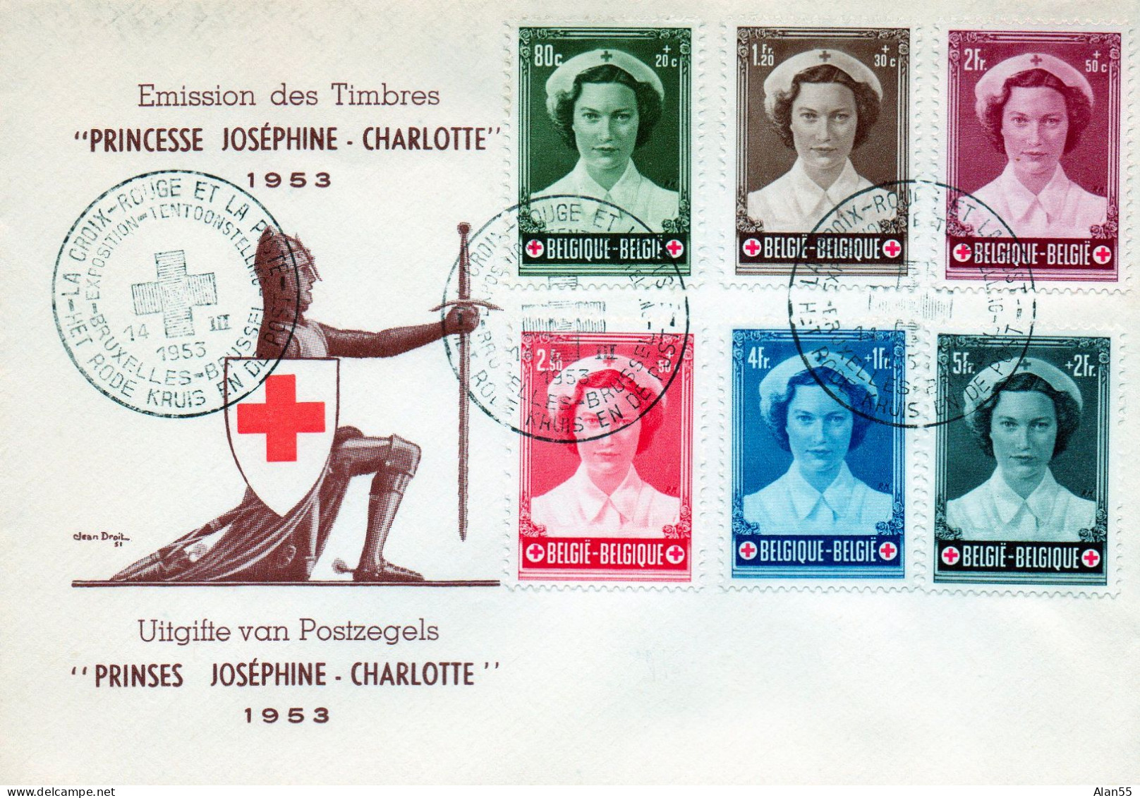 BELGIQUE.1953. VARIETES CROIX-ROUGE. "PRINCESSE JOSEPHINE CHARLOTTE". FDC - 1951-1960