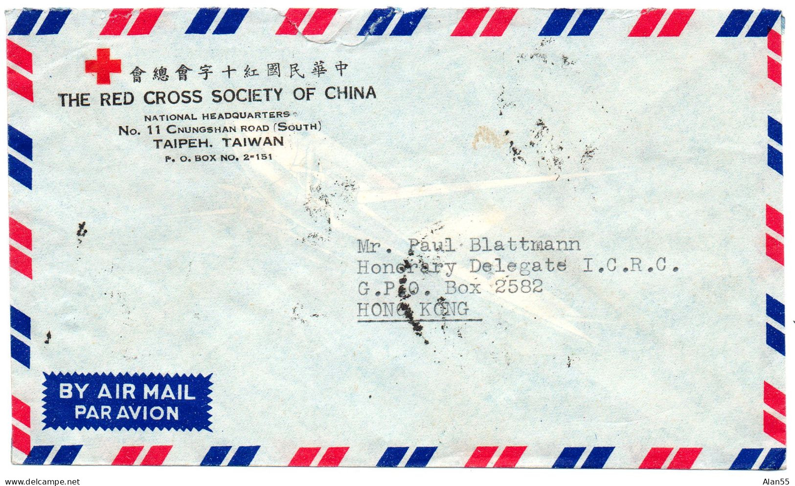 TAIWAN (FORMOSE). 1952.. "TCHANG KAI CHEK".  LETTRE  "RED CROSS CHINE" - Covers & Documents