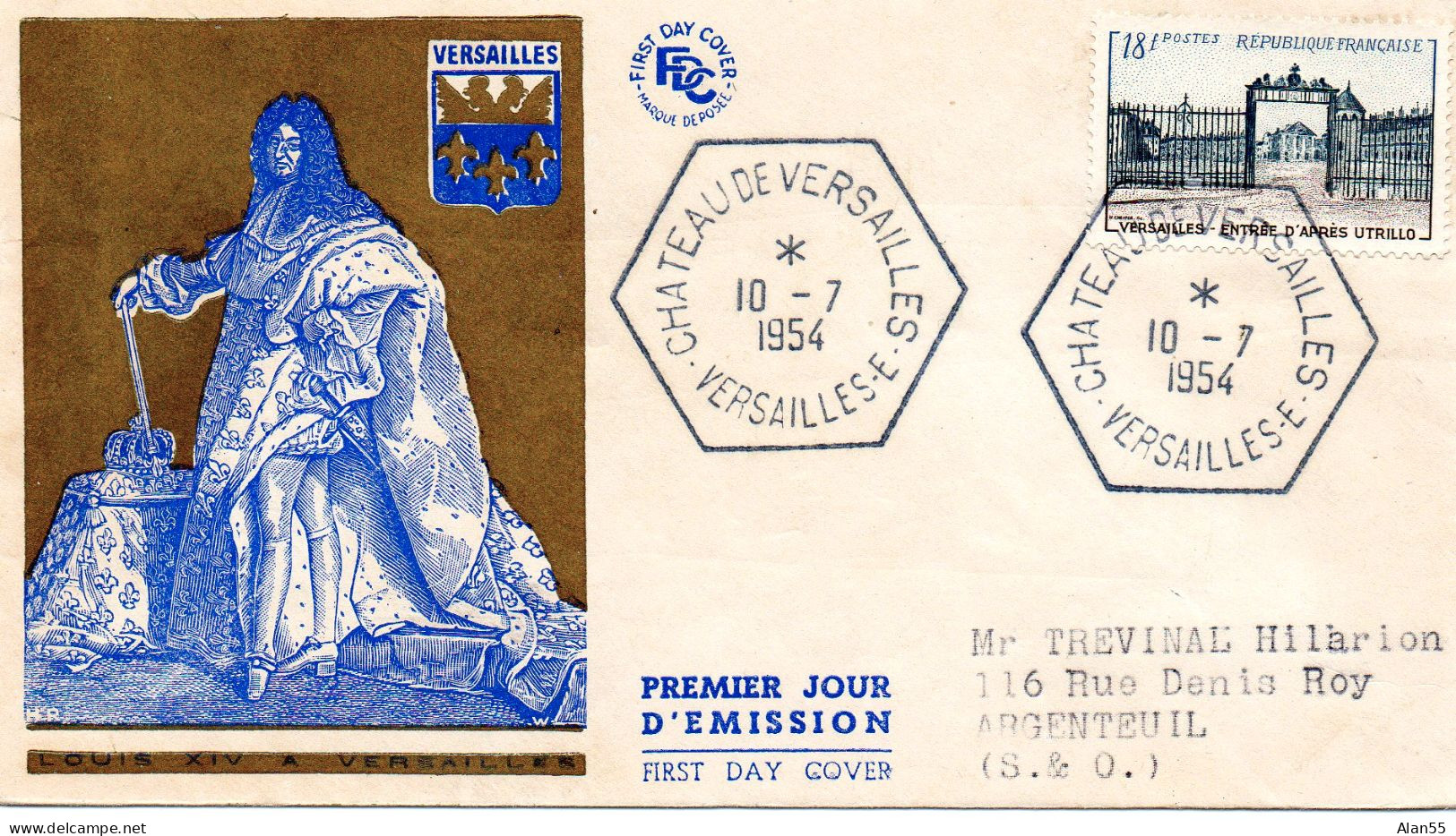 FRANCE.1954. FDC. 18f. "CHATEAU DE VERSAILLES-E" AYANT VOYAGE. T.P. "MAURICE UTRILLO". - Museen