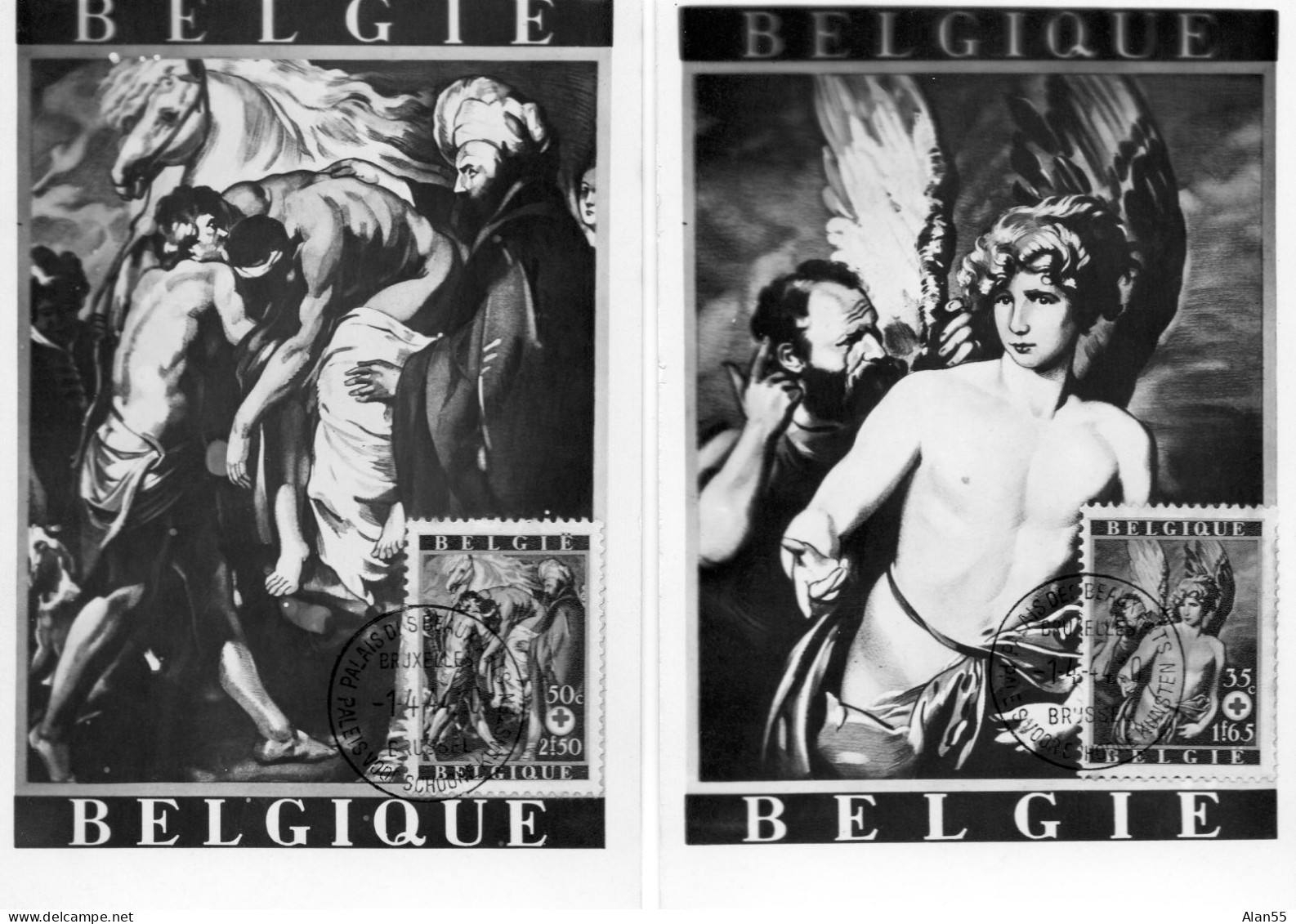 BELGIQUE.1944. VARIETES CROIX-ROUGE "OEUVRES DE VAN DYCK". 6  CARTES "MAXIMUM". - 1934-1951