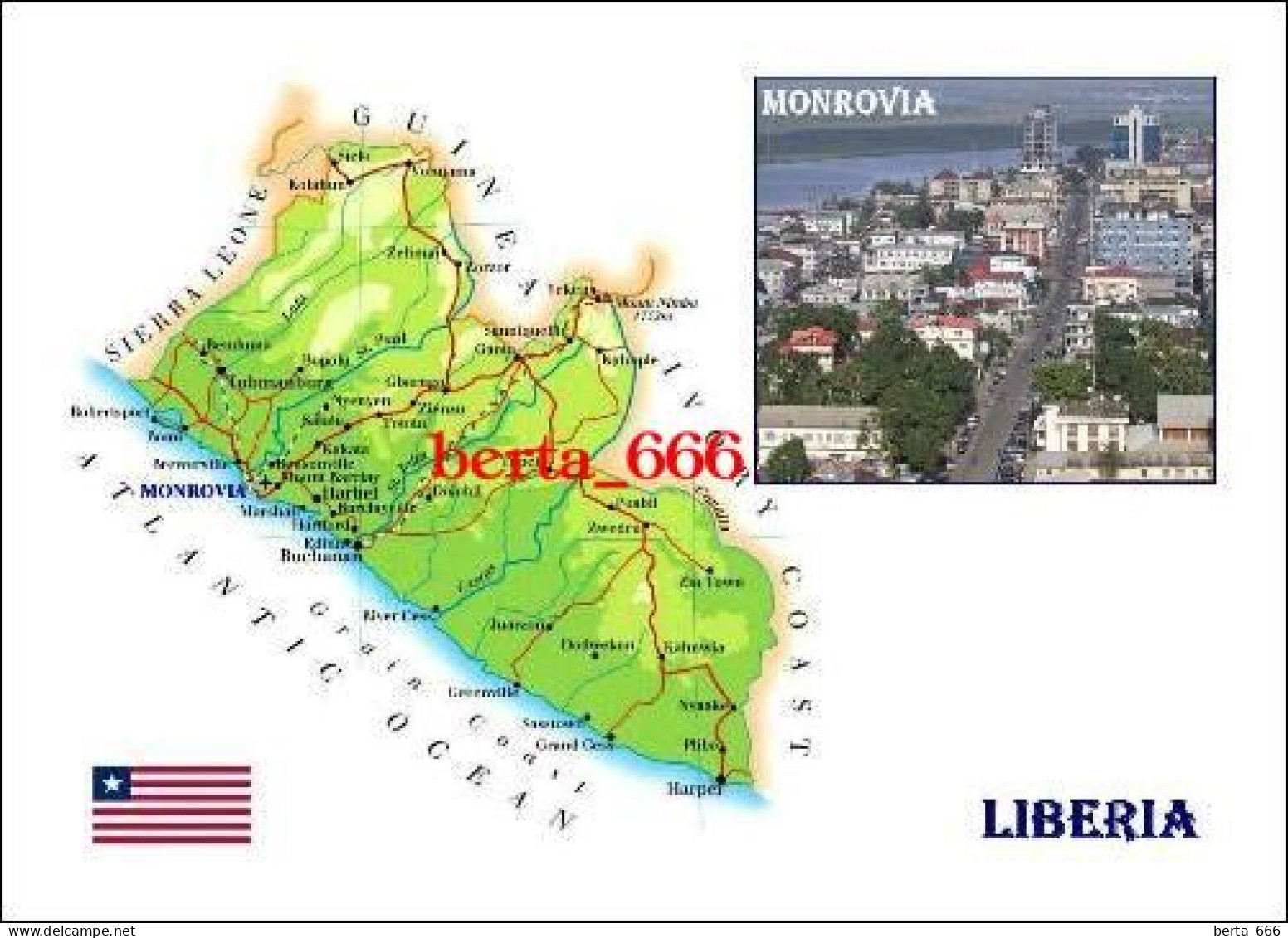 Liberia Country Map New Postcard * Carte Geographique * Landkarte - Liberia