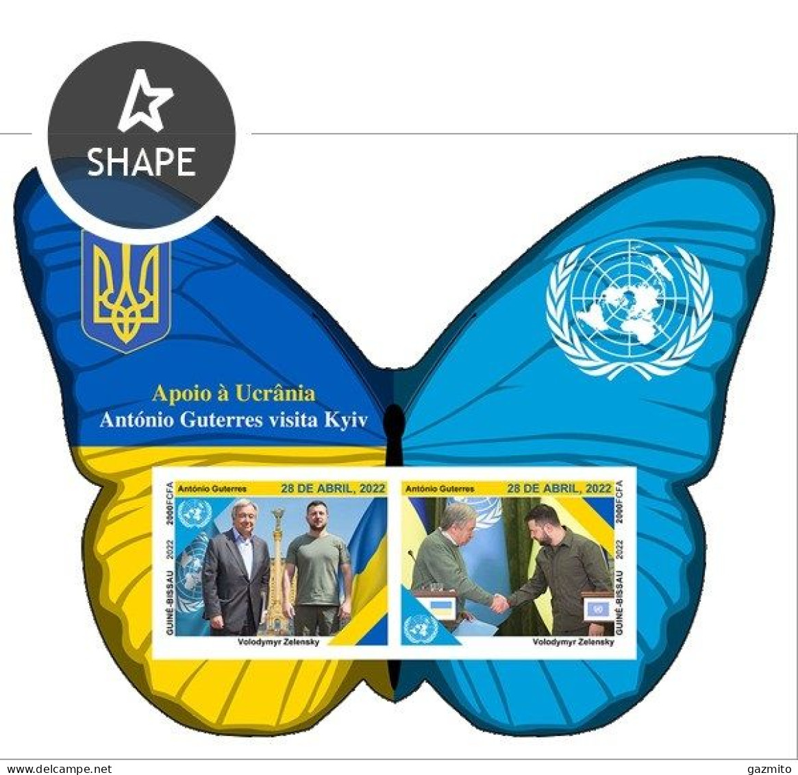 Guinea Bissau 2022, Ukraine Visited By Gutierres, Flag, BF IMPERFORATED - Postzegels