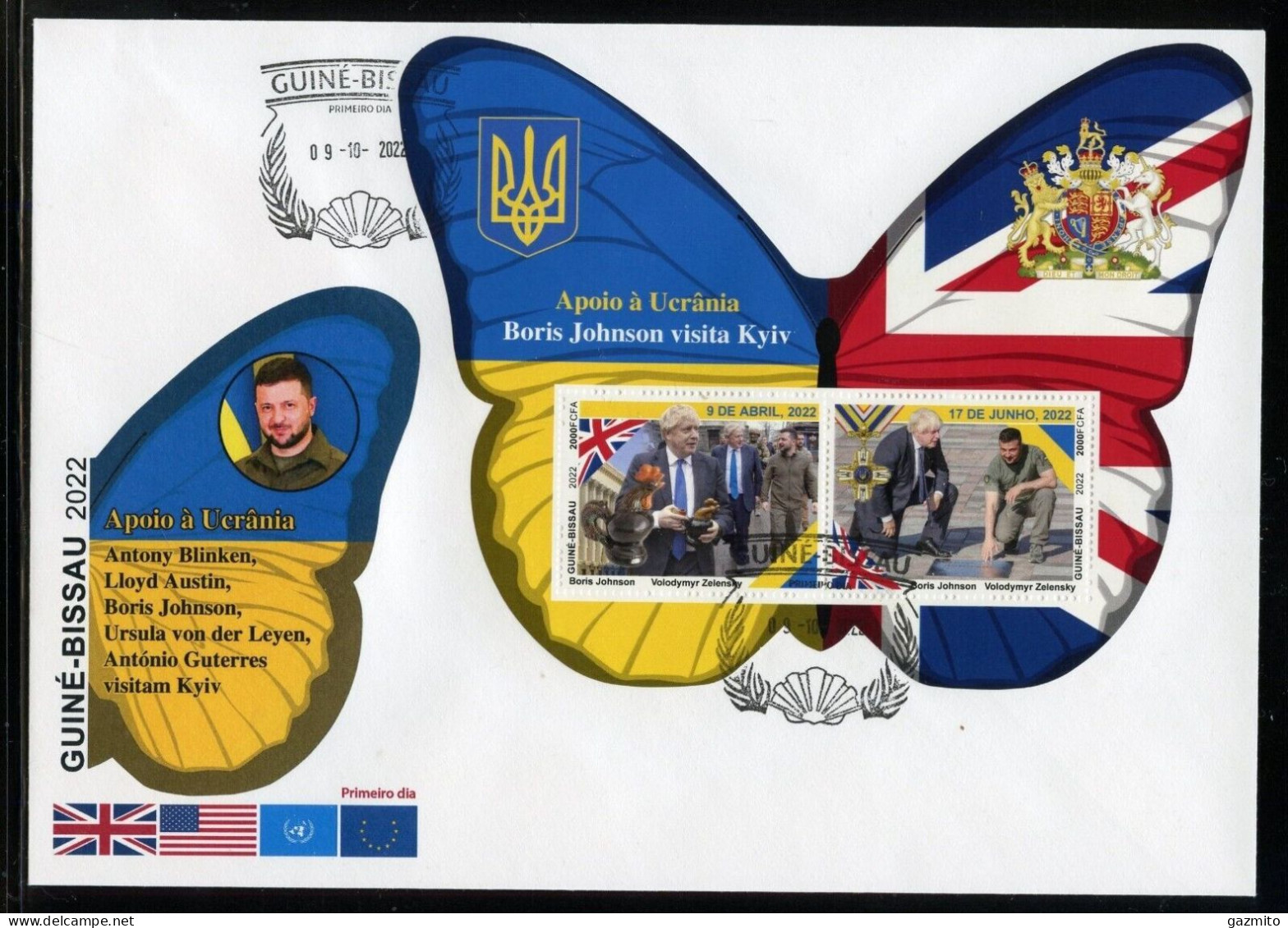 Guinea Bissau 2022, Ukraine Visited By Johnson, Flag, BF In FDC - Sobres