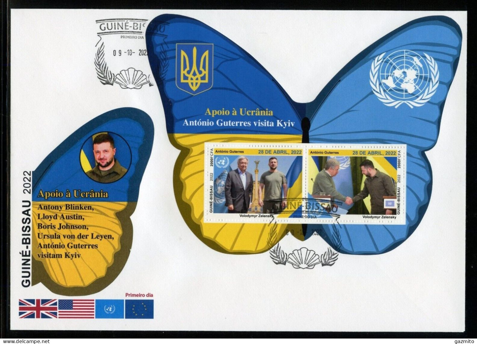 Guinea Bissau 2022, Ukraine Visited By Gutierres, Flag, BF In FDC - Vlinders