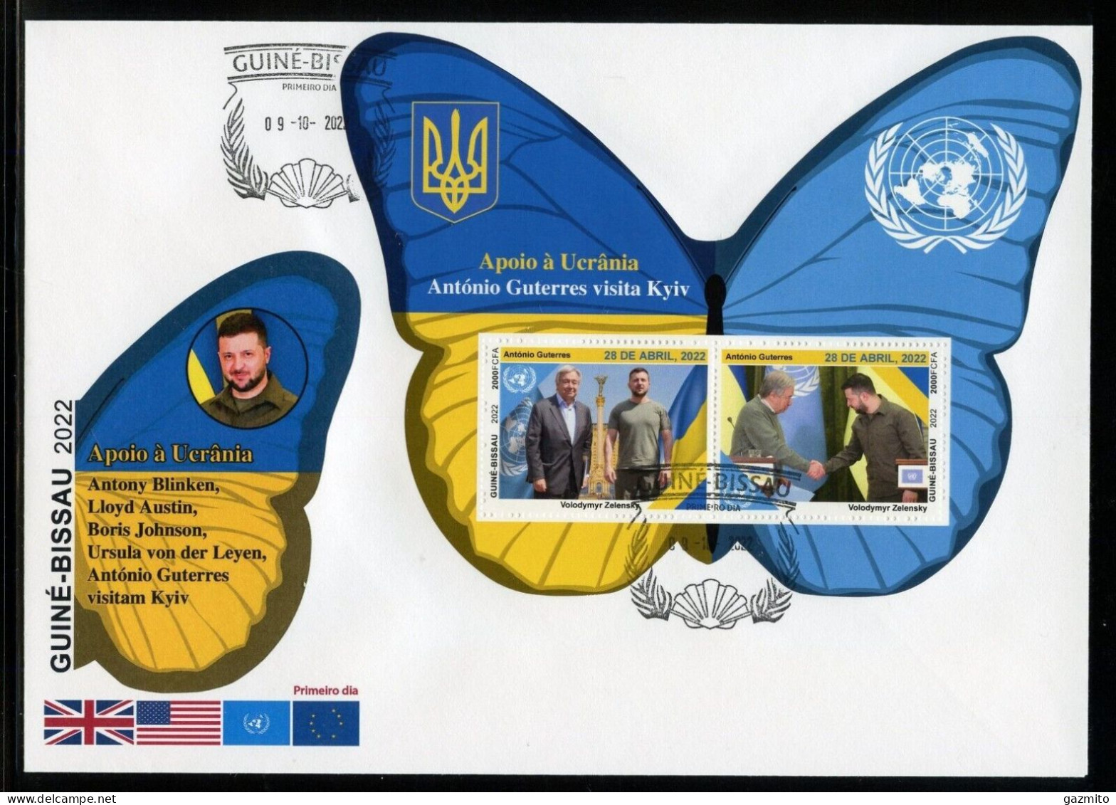 Guinea Bissau 2022, Ukraine Visited By Gutierres, Flag, BF In FDC - Covers