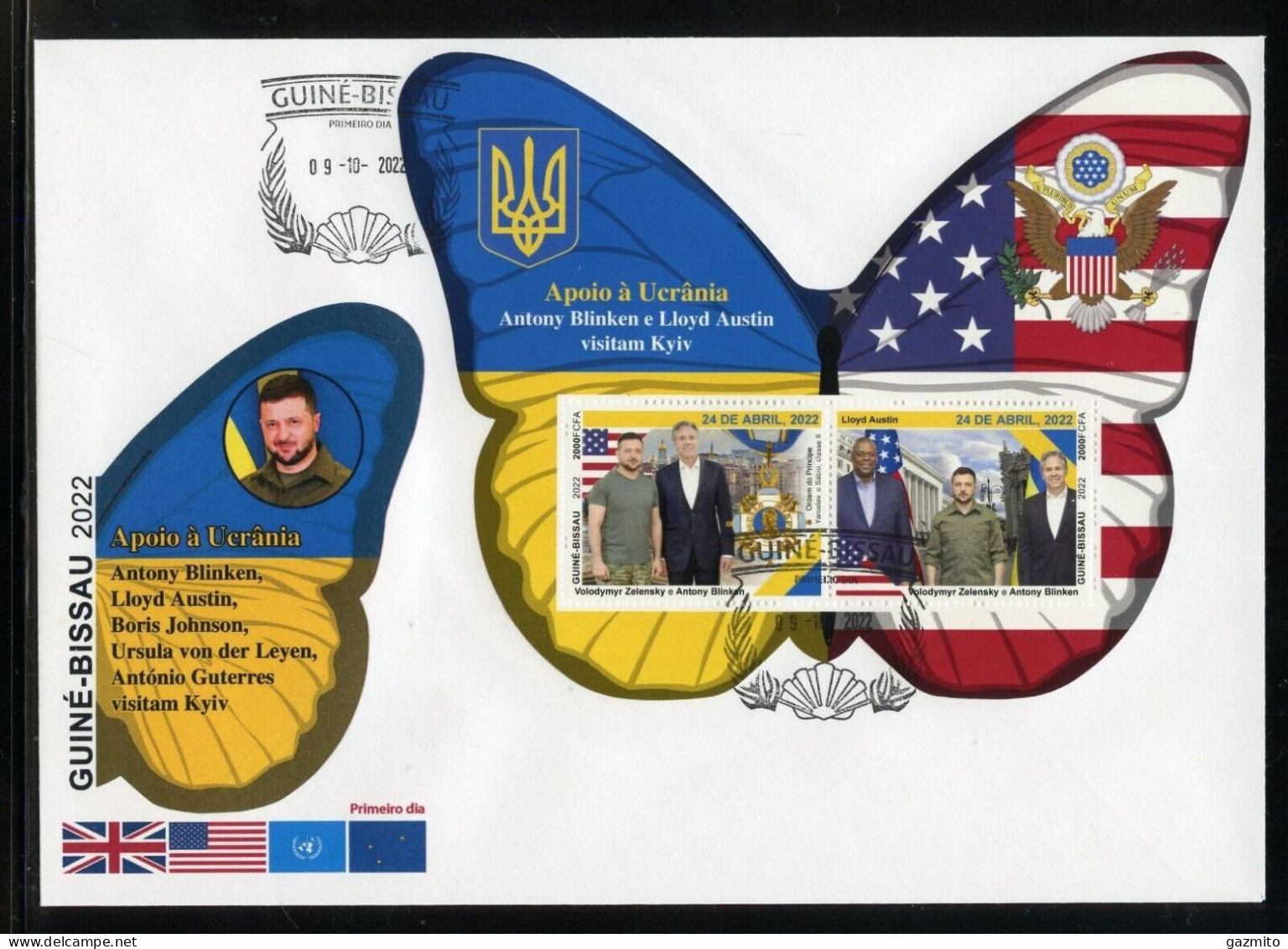 Guinea Bissau 2022, Ukraine Visited By Blinken, Flag, BF In FDC - Covers