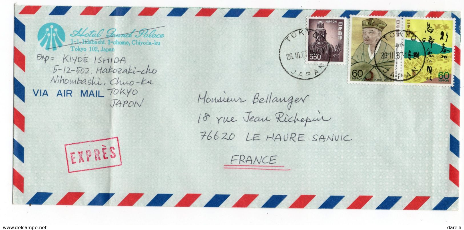 Japon - Lettre Express Par Avion Du 26/03/1987 De Tokyo Pour 76 Le Havre France - GF - Briefe U. Dokumente