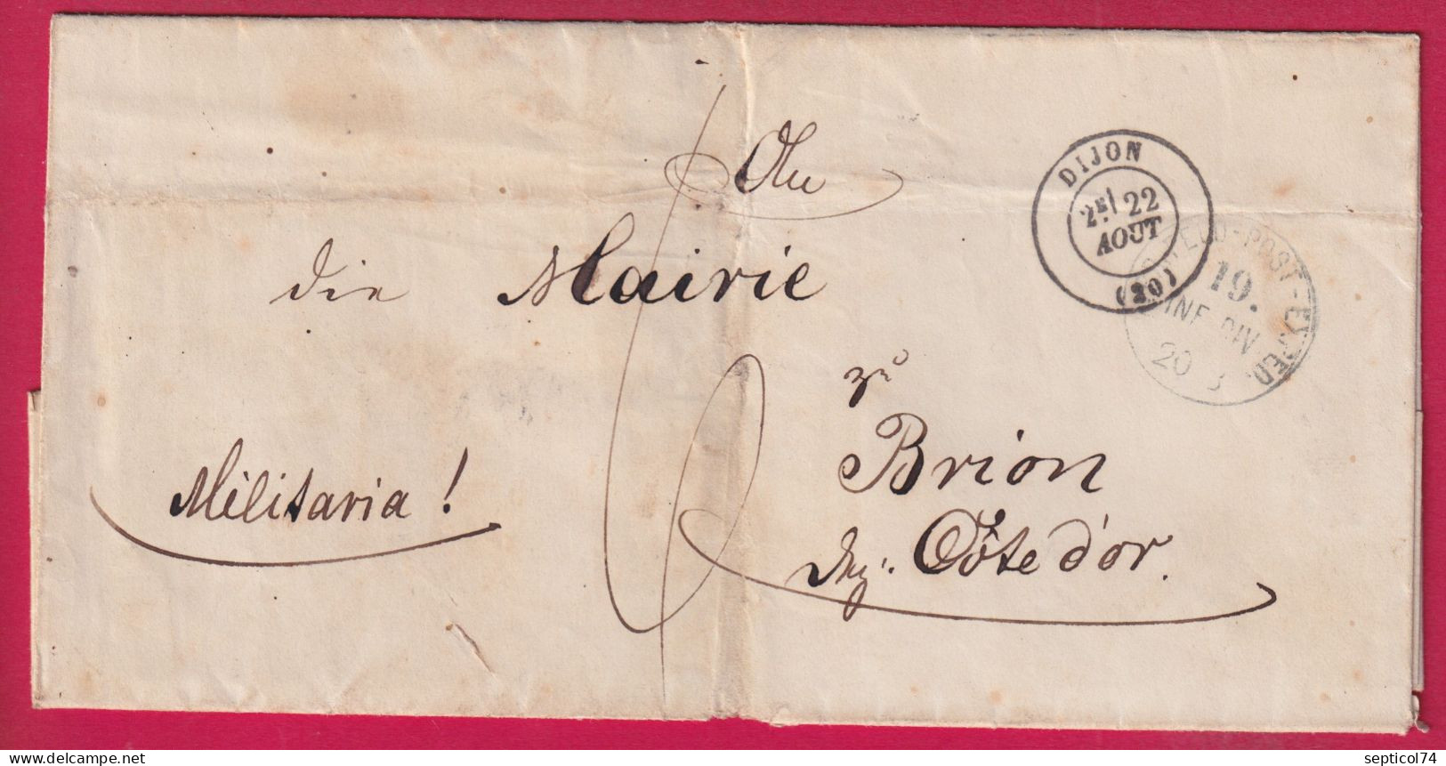 GUERRE 1870 DIJON COTE D'OR FELDPOST RELAIS EXPED 19 INF DIV POUR BRION SUR OURCE  LETTRE - War 1870