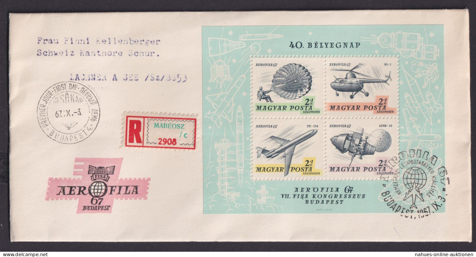 Flugpost Ungarn R Brief Block 57 A Luftpostmarken Ausstellung Air Fila Nach - Lettres & Documents