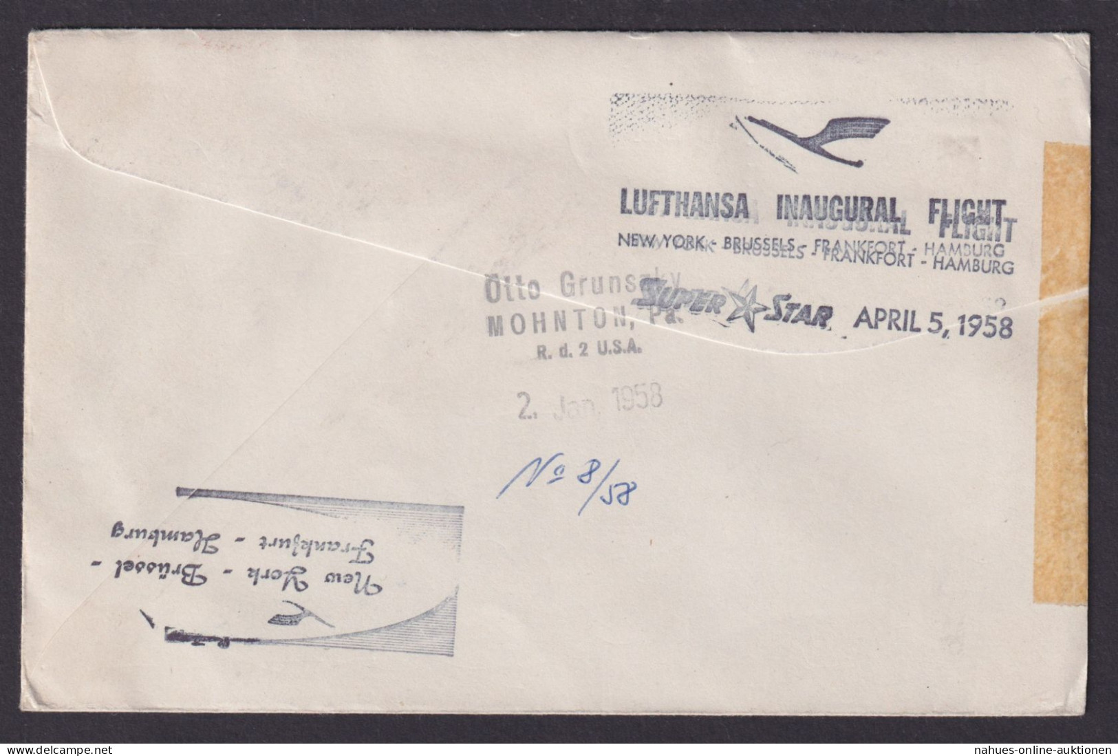 Flugpost Brief Air Mail USA Lufthansa Super Star New York Brüssel Belgien Borna - Cartas & Documentos