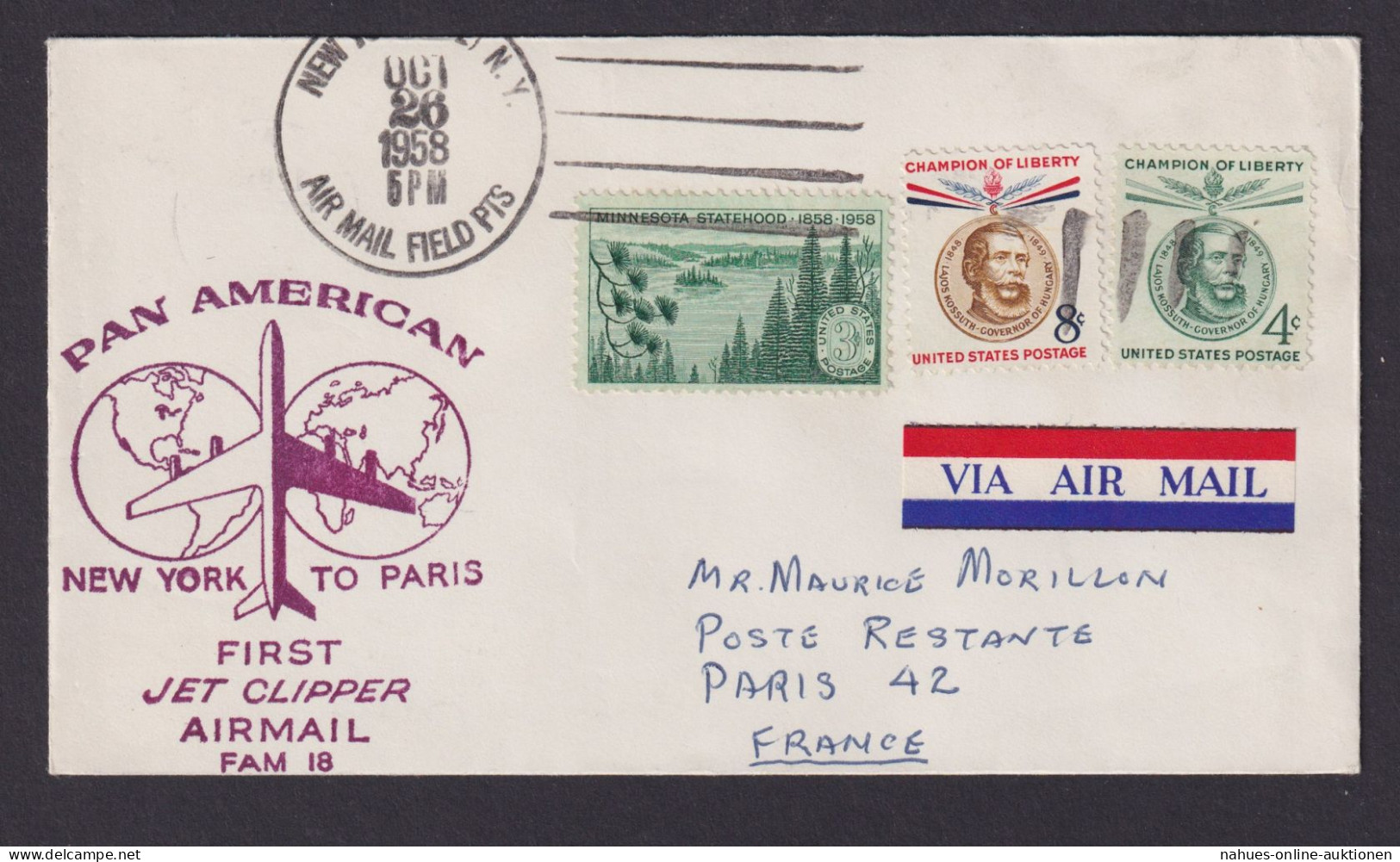 Flugpost Brief Air Mail Pan America Erstflug Jet Clipper New York Paris - Brieven En Documenten
