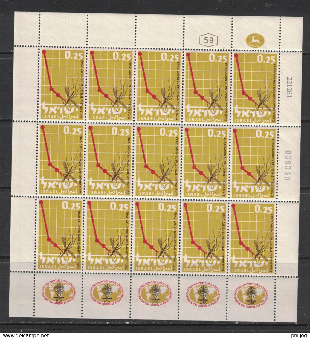 Israël 1962 - Yvert 217, Scott#218, Bale 239 - Feuille Complète Neuve SANS Charnière - Paludisme - Unused Stamps (with Tabs)