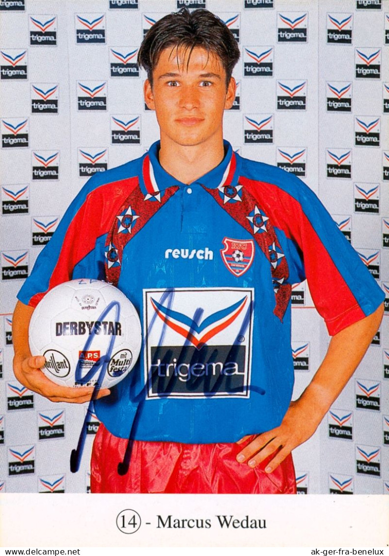 Fußball-Autogrammkarte AK Marcus Wedau KFC Uerdingen 05 95-96 FC Bayer Krefeld Soltau SV Munster RW Essen MSV Duisburg - Autografi