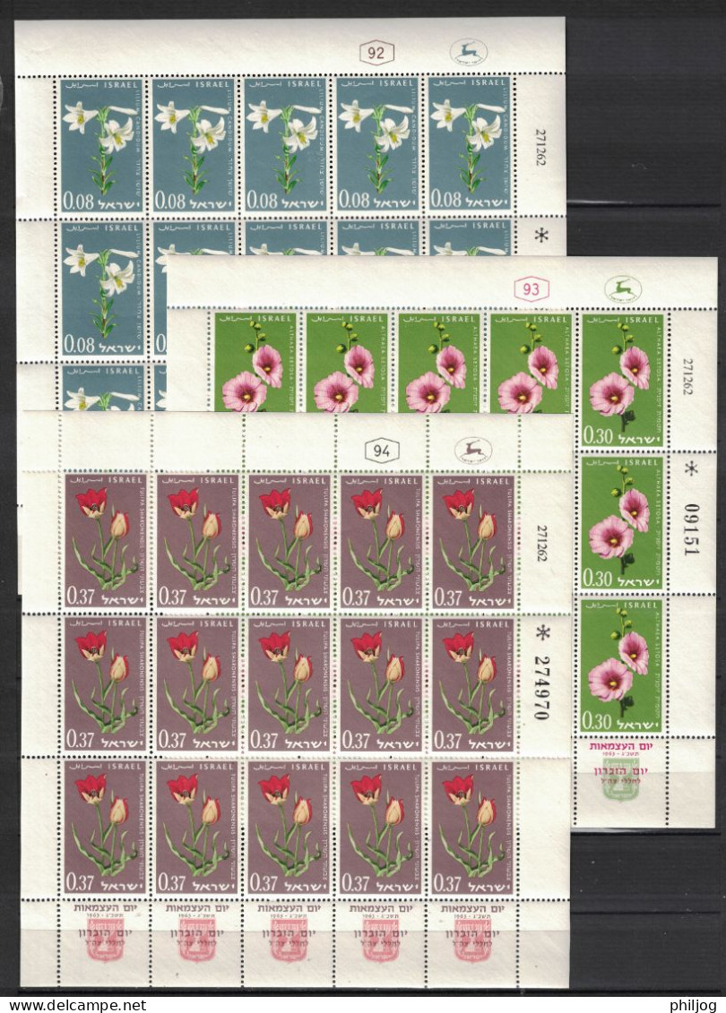 Israël 1963 - Yvert 234-236, Scott#238-240, Bale 265-267 - Feuilles Complètes Neuves SANS Charnière - Fleurs, Flowers - Nuevos (con Tab)