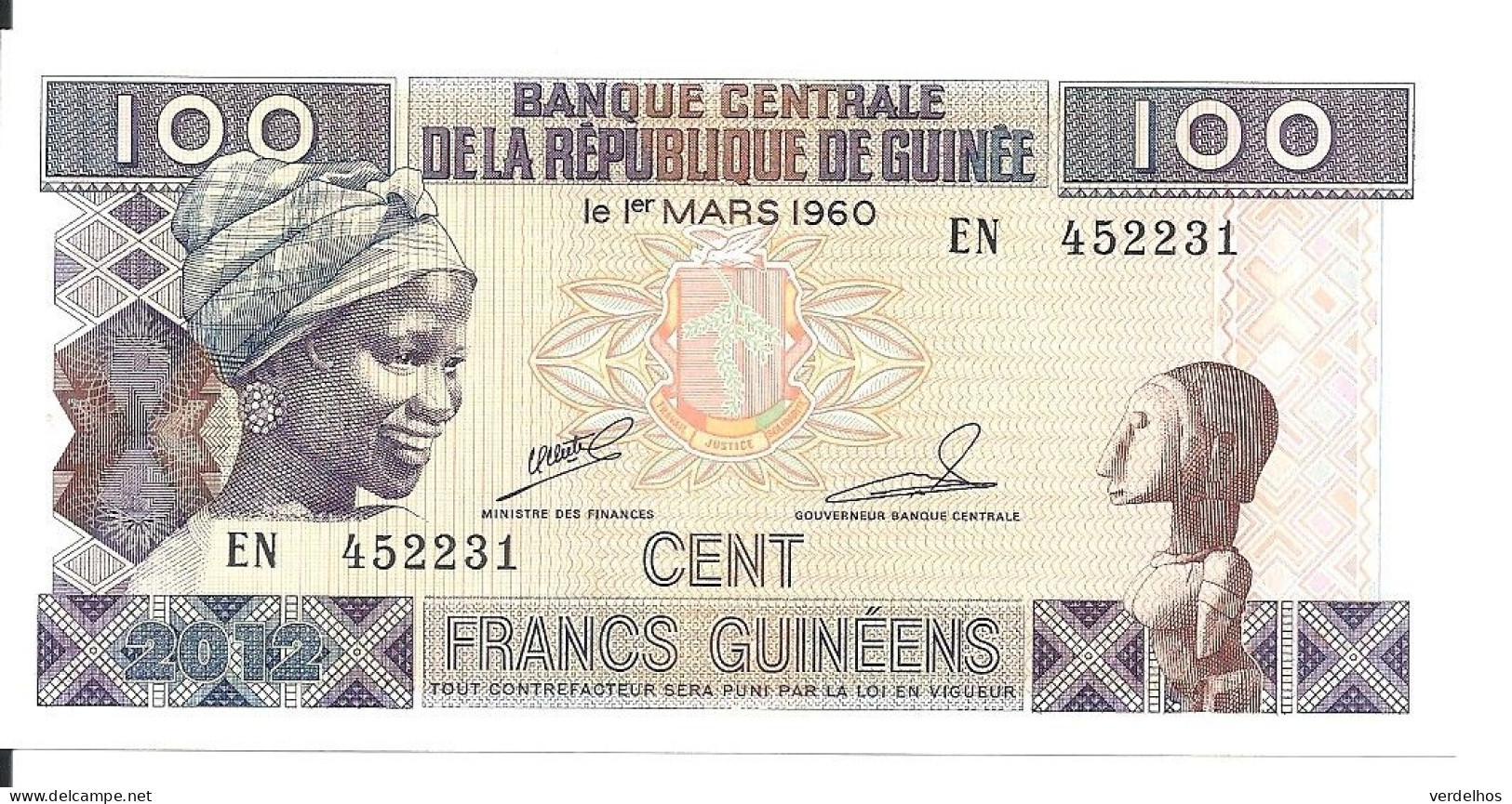 GUINEE 100 FRANCS 2012 UNC P 35 B - Guinea