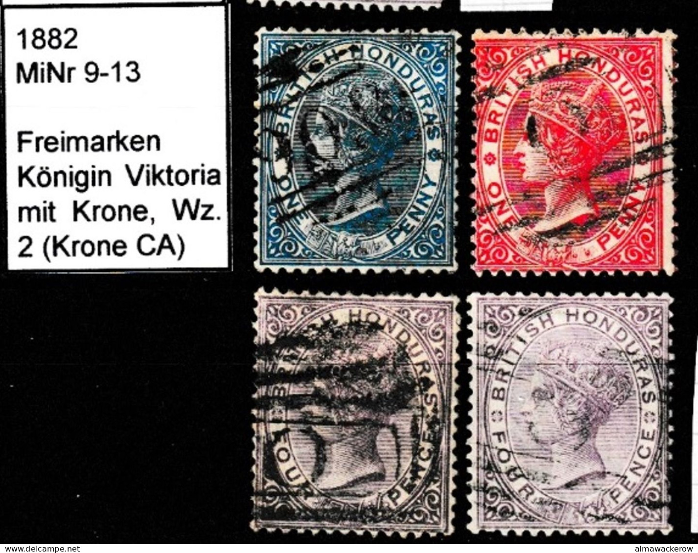 British Honduras 1882-1887 Queen Victoria Definitives Wmk Crown CA Mi 9-11/ SG 17, 19, 20 Used O - Honduras Britannique (...-1970)