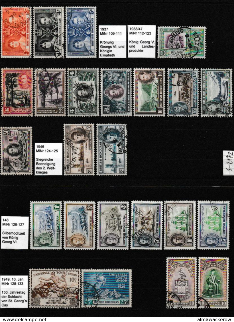 British Honduras 1937-1951 Lot Of King George VI. Issues Including Several Complete Sets Used O - Honduras Britannico (...-1970)