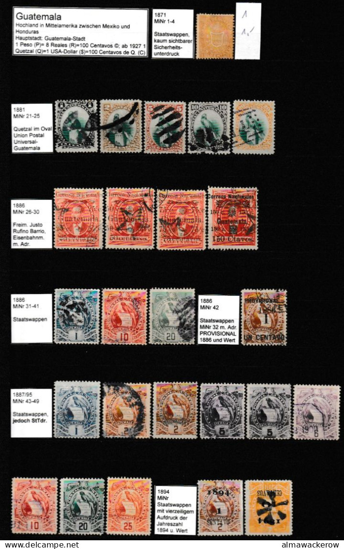 Guatemala 1871-1995 Collection Of Stamps From The First Issue Mainly Used O - Guatemala