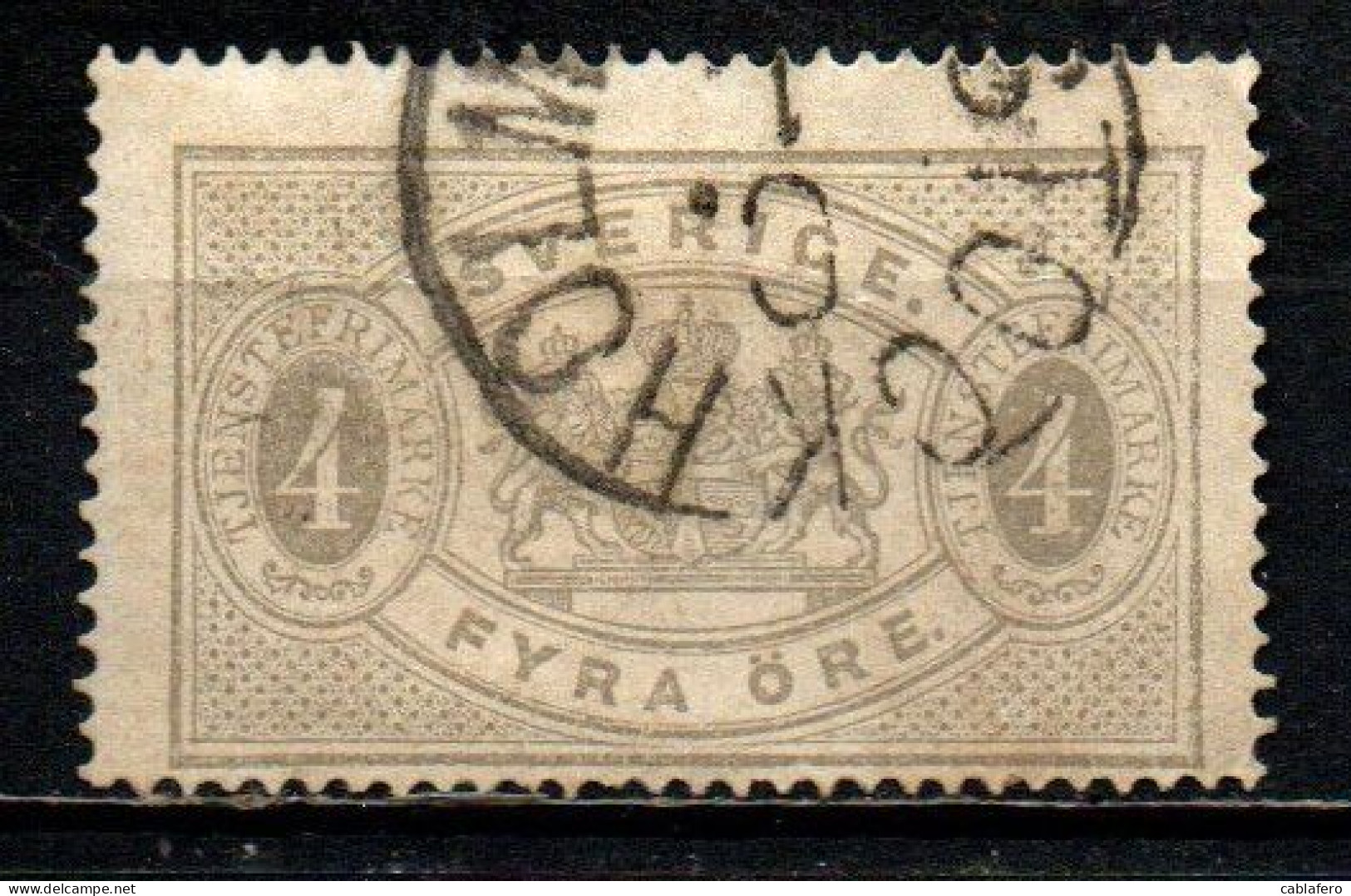 SVEZIA - 1877 - STEMMA E CIFRA - 4 Ore - DENTELLATURA 14 - USATO - Oficiales