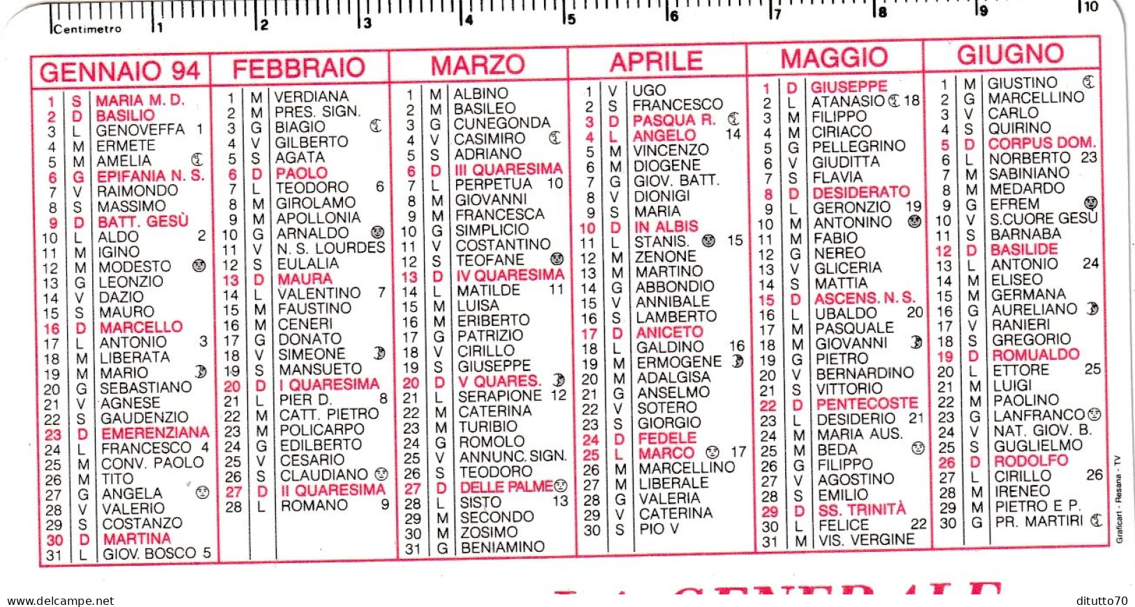 Calendarietto - Cartoleria - Libraia - La Generale - Desenzano Del Garda - Anno 1994 - Tamaño Pequeño : 1991-00