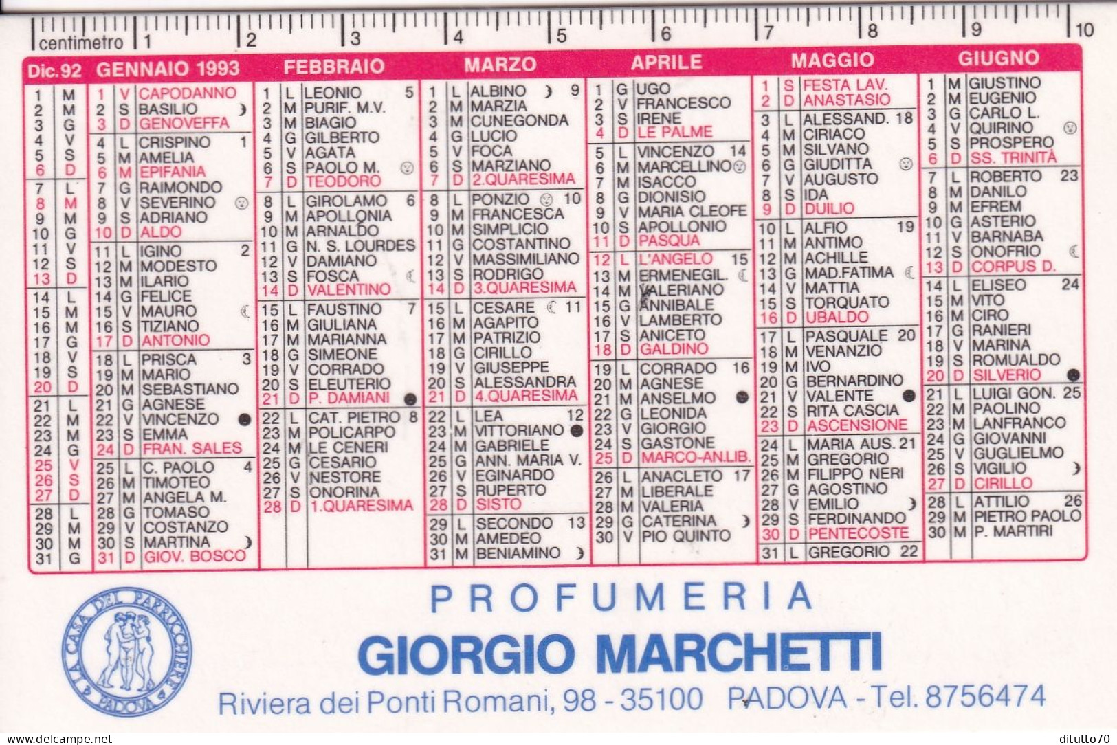 Calendarietto - Casa Del Parrucchiere - Padova - Anno 1994 - Tamaño Pequeño : 1991-00