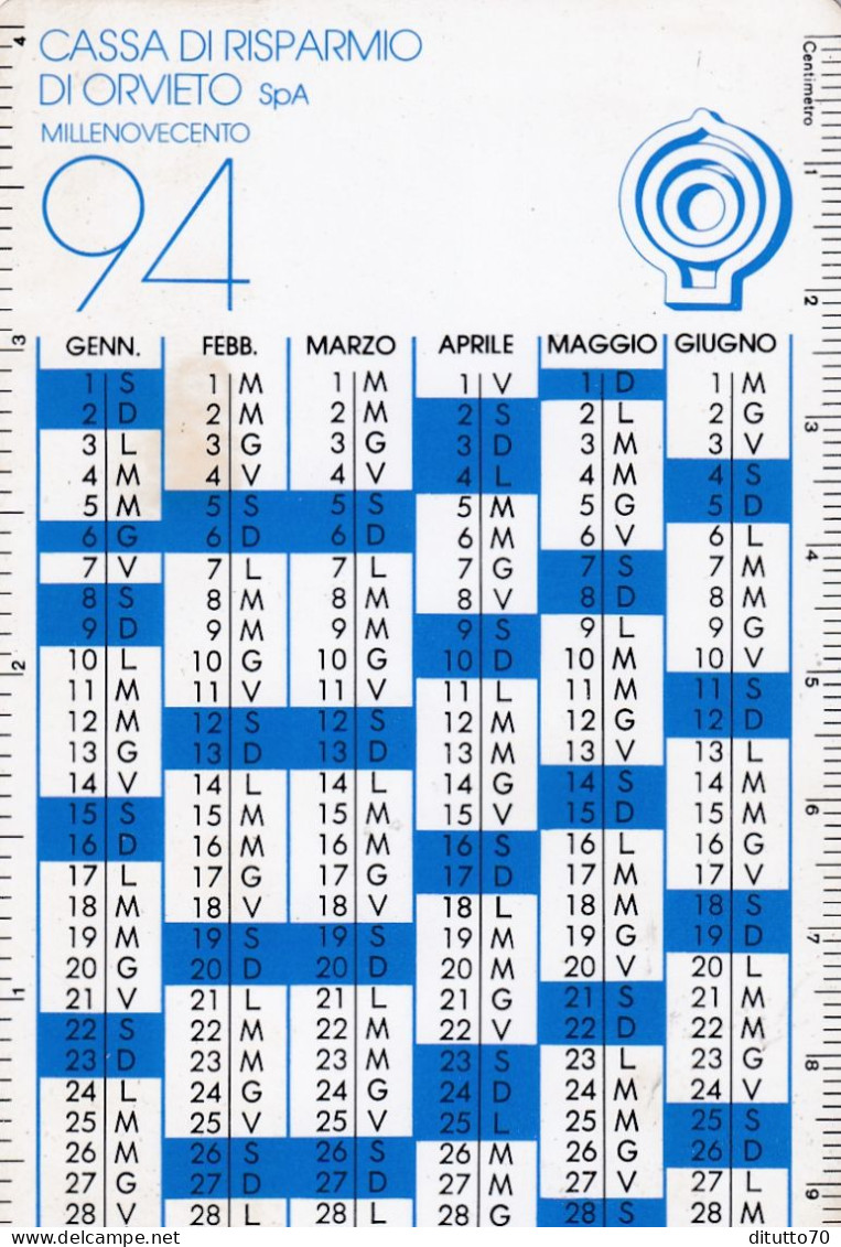 Calendarietto - Cassa Di Risparmio Di Orvieto -  Anno 1994 - Formato Piccolo : 1991-00