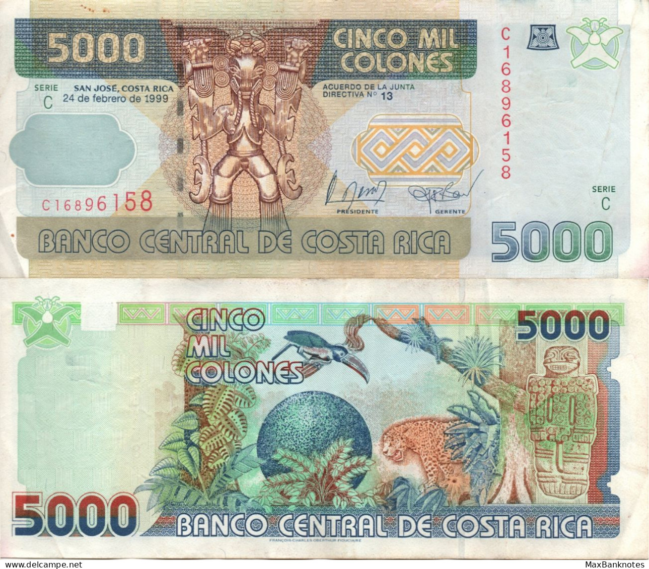 Costa Rica / 5.000 Colones / 1999 / P-268(a) / VF - Costa Rica