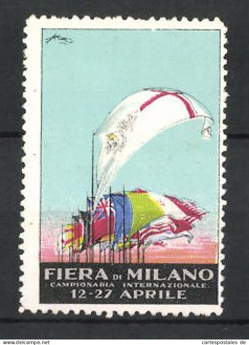 Künstler-Reklamemarke Milano, Fiera Di Campionaria Internationale, Verschiedene Länderflaggen  - Erinnofilia