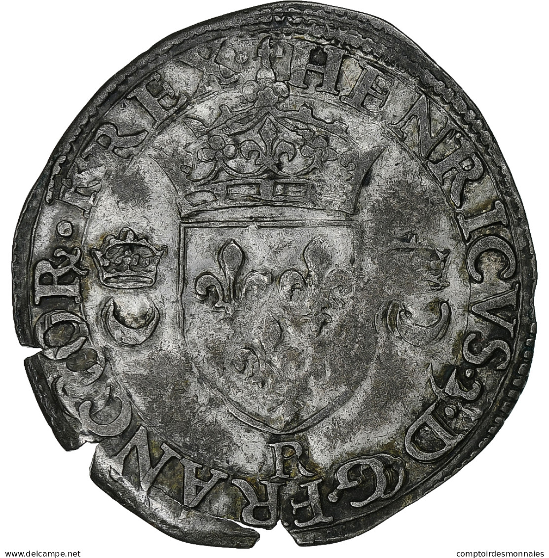 France, Henri II, Douzain Aux Croissants, 1550, Villeneuve-lès-Avignon, Billon - 1547-1559 Henry II