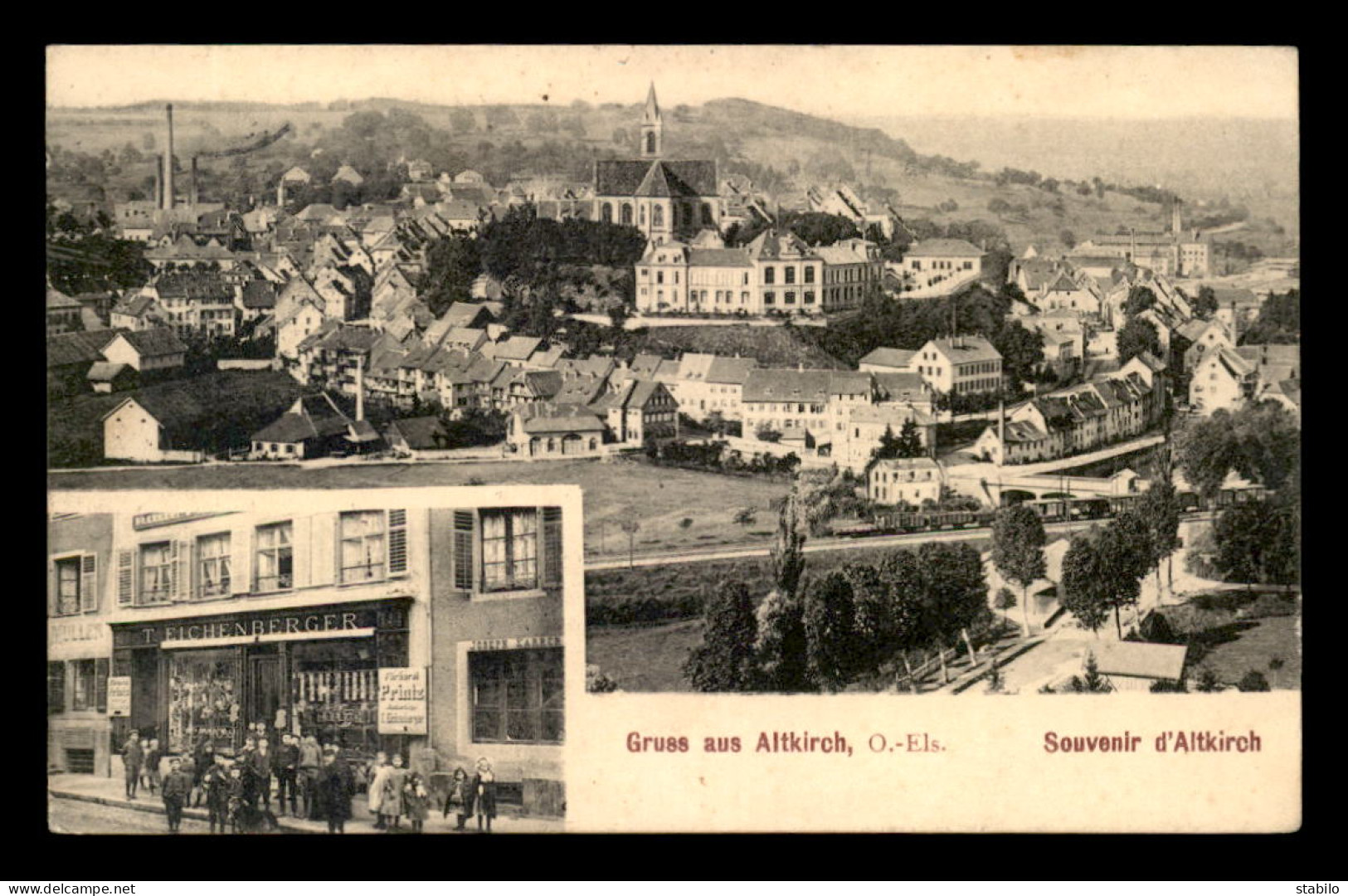 68 - ALTKIRCH - SOUVENIR - VUE GENERALE ET MAGASIN T. EICHENBERGER - JUDAISME ? - Altkirch