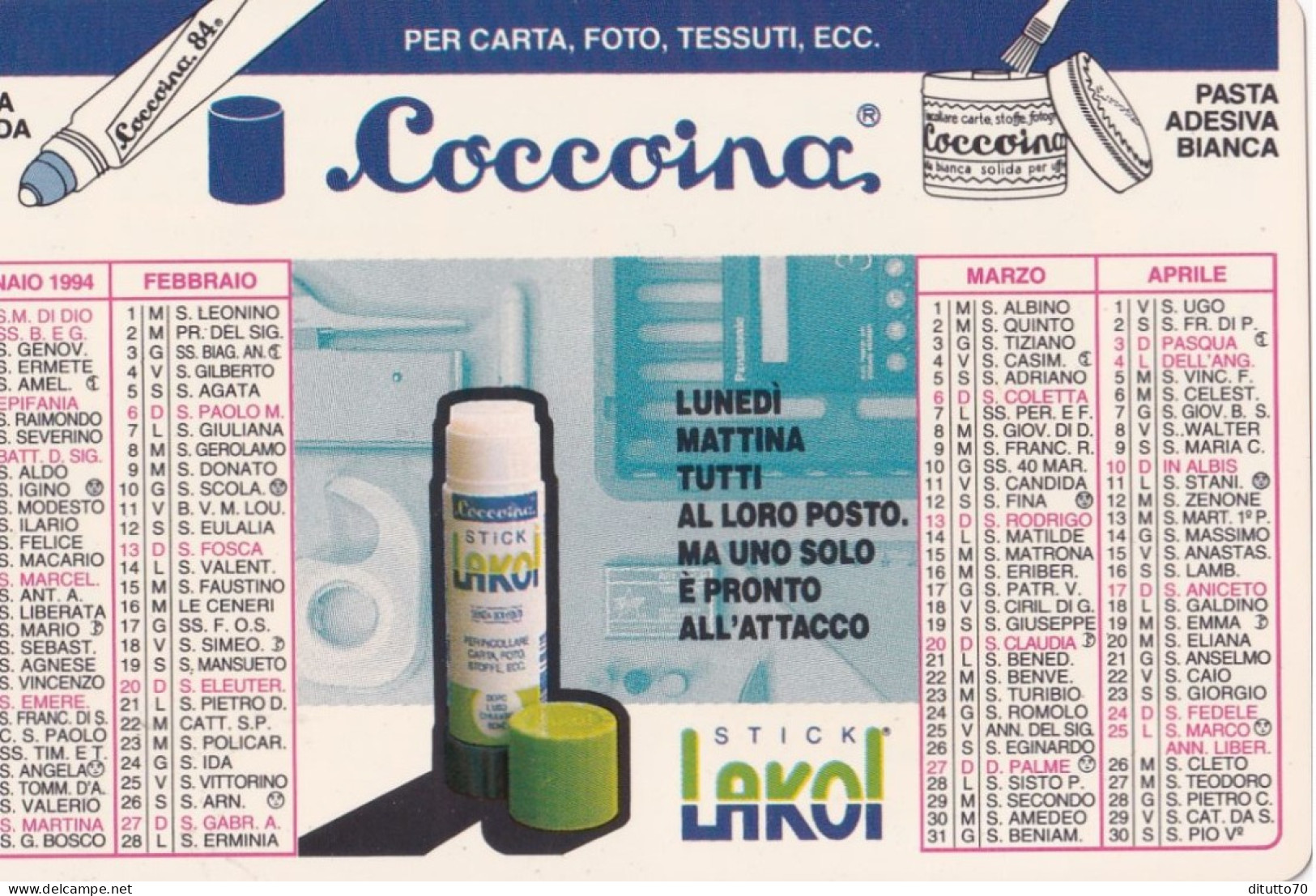 Calendarietto - Coccoina - Stick Lakol - Anno 1994 - Formato Piccolo : 1991-00