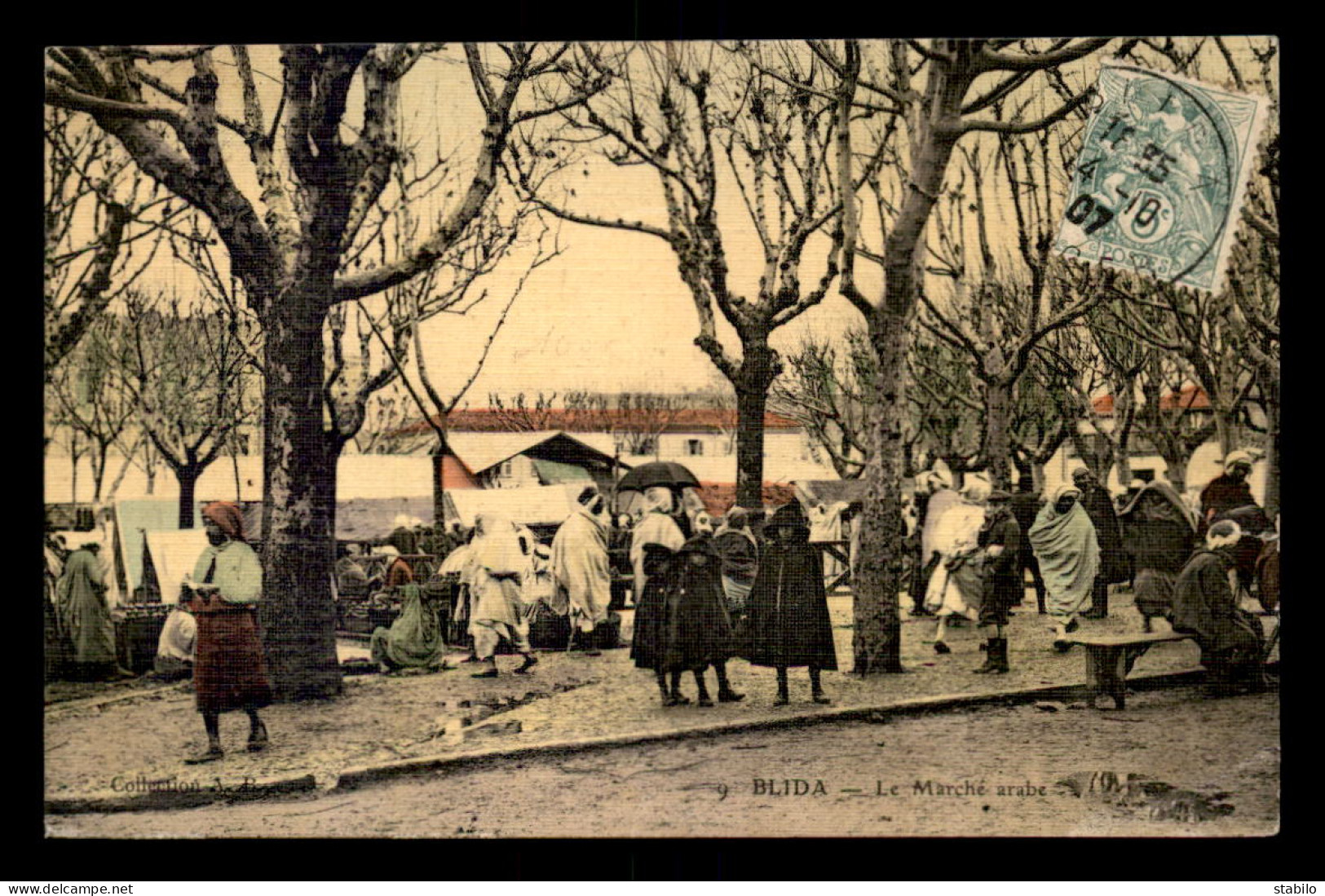 ALGERIE - BLIDA - LE MARCHE ARABE - CARTE TOILEE ET COLORISEE - Blida