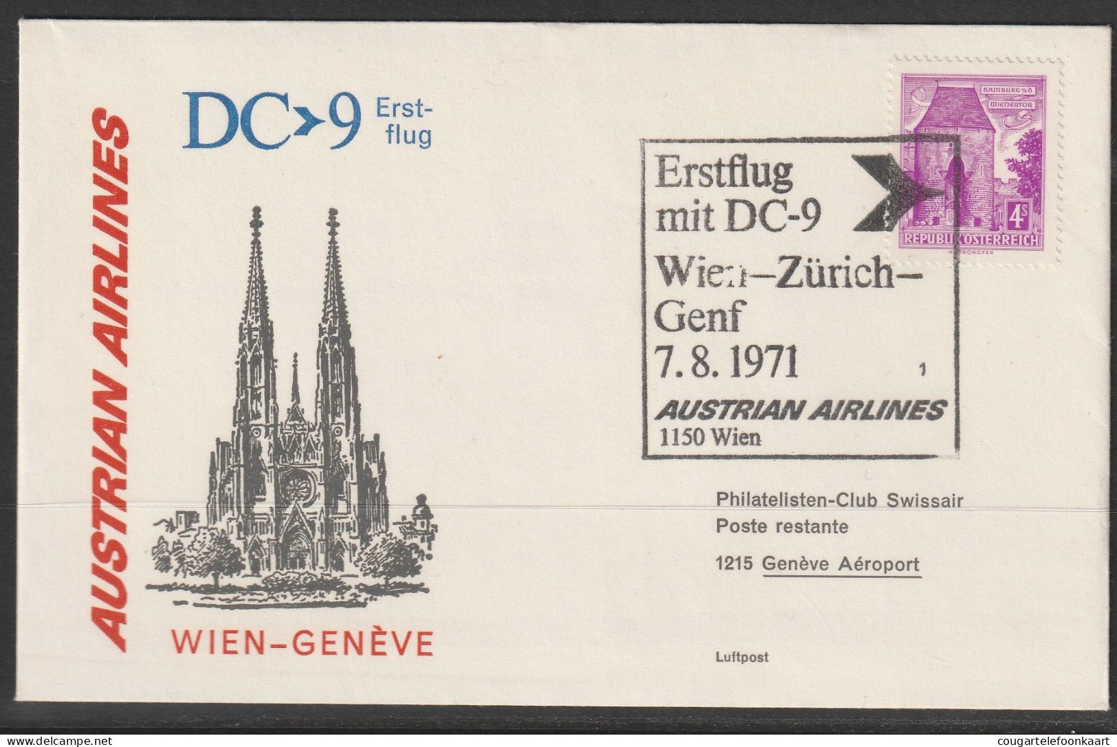 1971, AUA, Erstflug, Wien - Genf - First Flight Covers