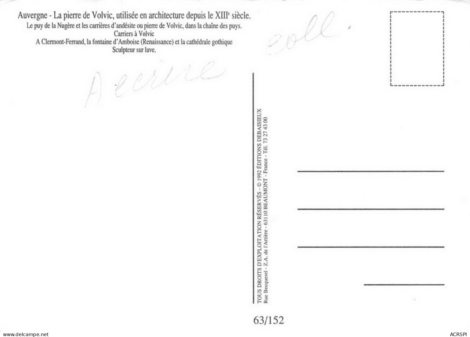 63 La Pierre De VOLVIC  (Scan R/V) N°   64   \MT9106 - Volvic