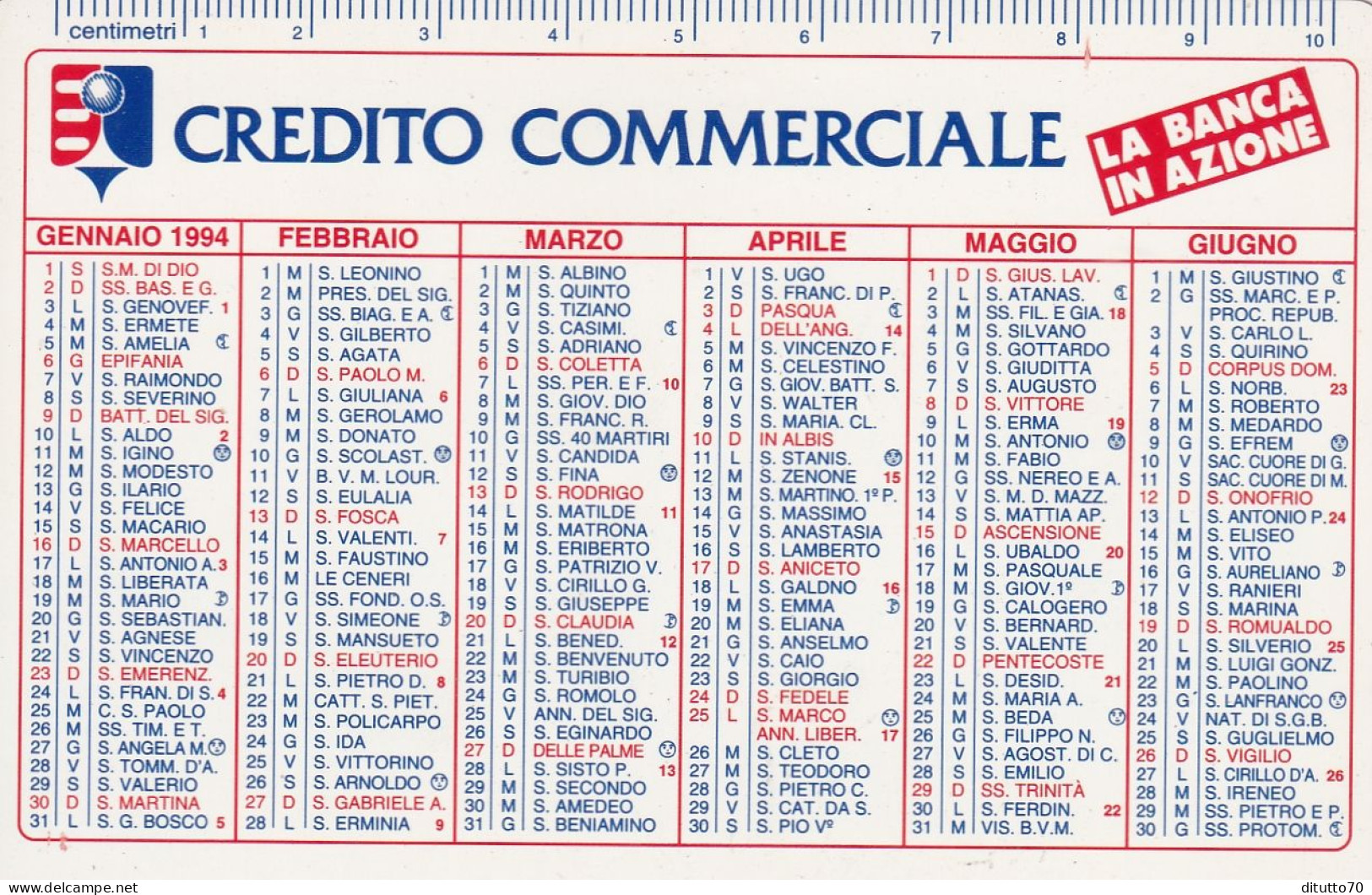 Calendarietto - Credito Commerciale - Anno 1994 - Tamaño Pequeño : 1991-00