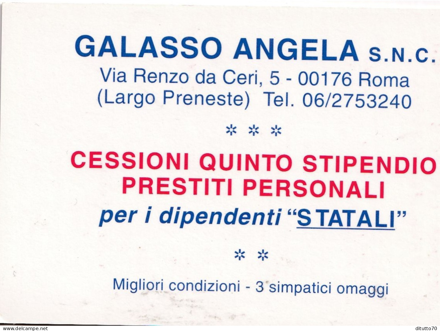 Calendarietto - Galasso Angela - Roma - Anno 1994 - Formato Piccolo : 1991-00