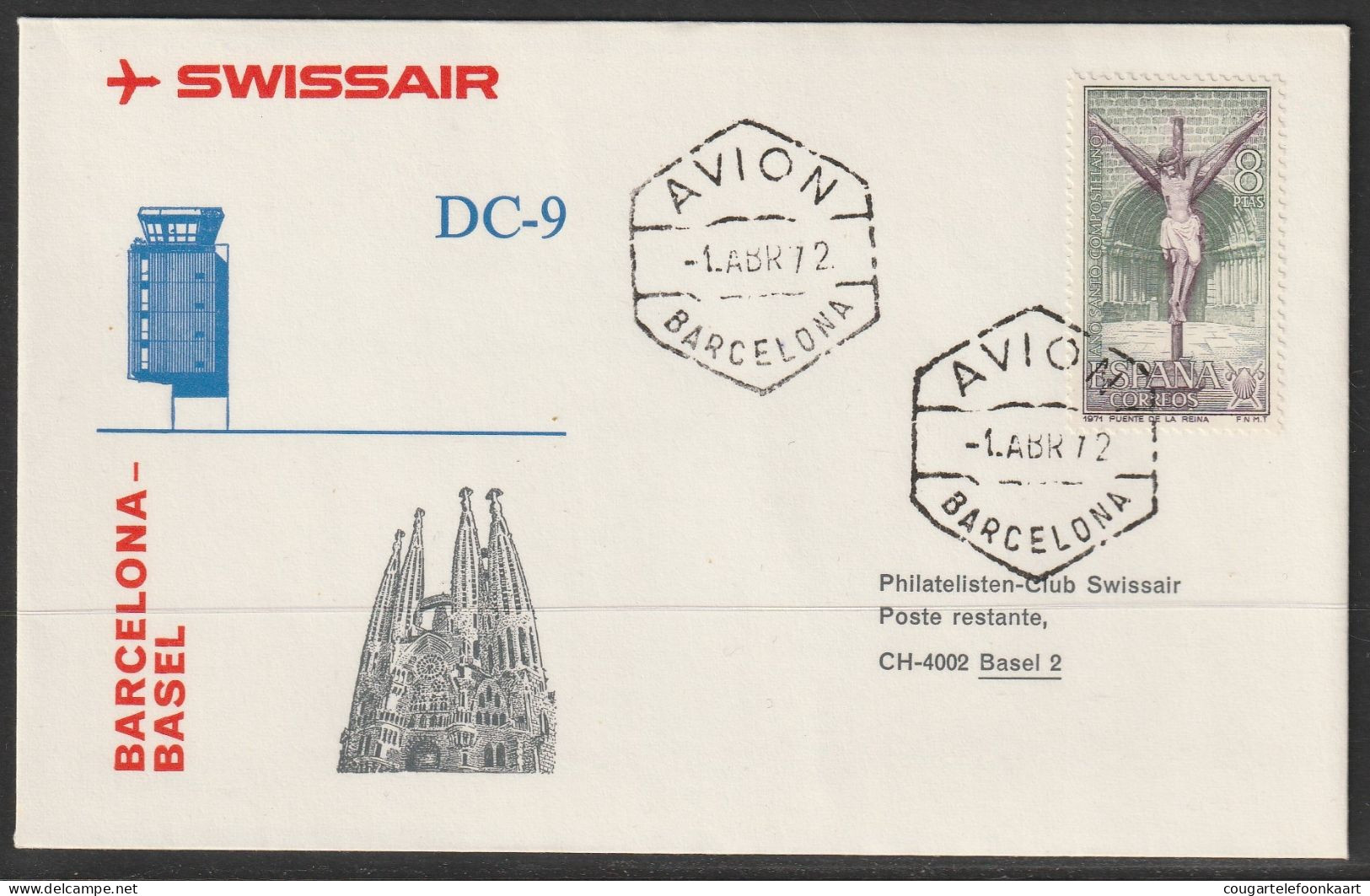 1972, Swissair, Erstflug, Barcelona - Basel - Brieven En Documenten