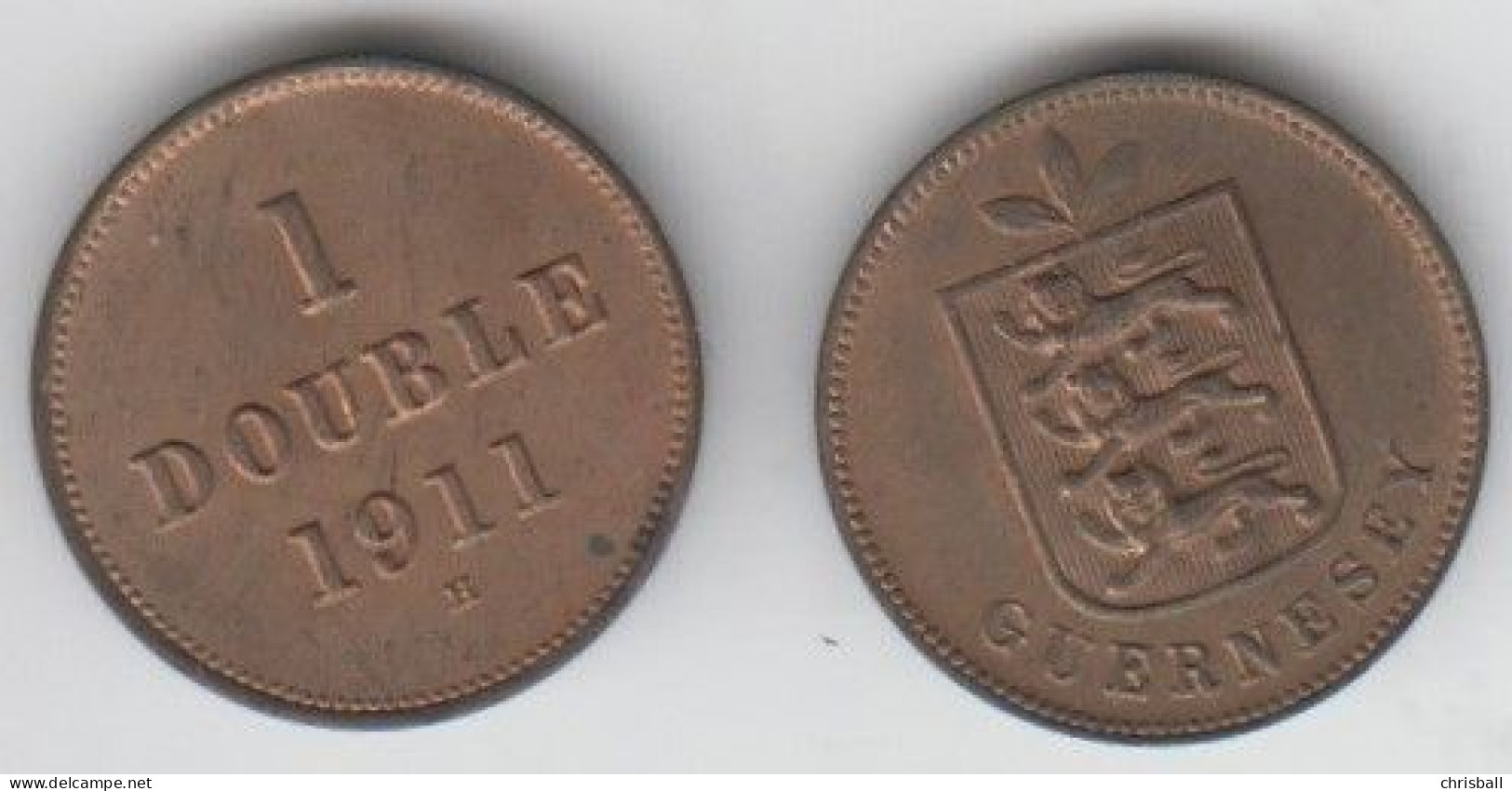 Guernsey Coin 1 Double 1911 (type 1 - Lions) Condition Aunc - Guernsey