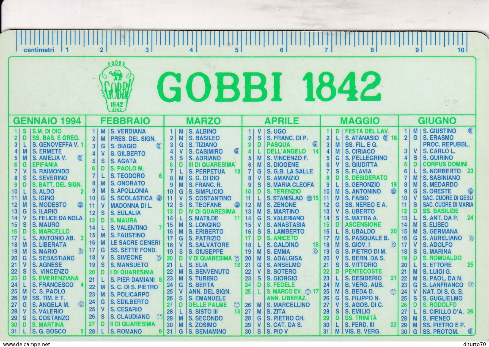 Calendarietto - Gobbi - Anno 1994 - Formato Piccolo : 1991-00