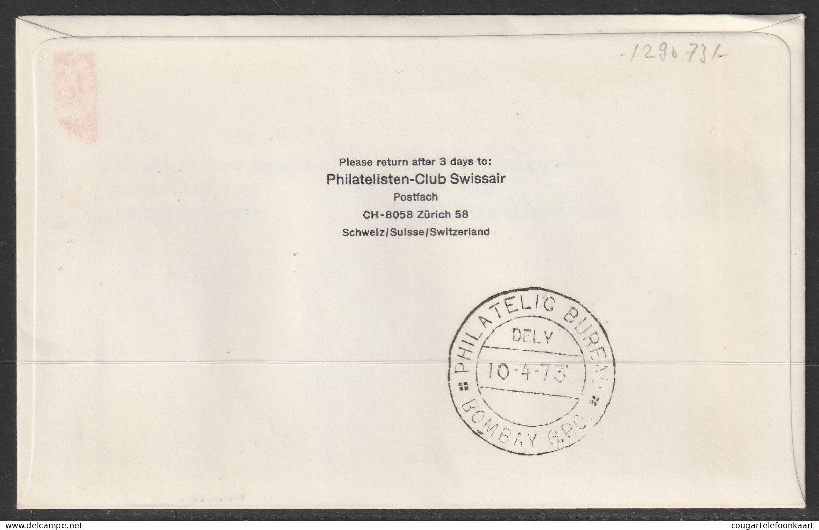 1973, Swissair, Erstflug, Wien - Bombay - Erst- U. Sonderflugbriefe